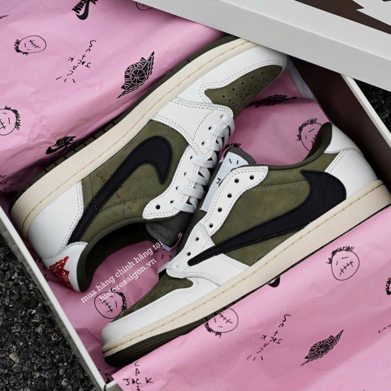 1985 - Giày Nike Air Jordan 1 Retro Low OG SP x Travis Scott Medium Olive DM7866-200 [HÀNG CHÍNH HÃNG]