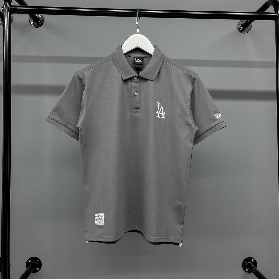 1140 -  Áo Polo New Era LA Dodgers Basic Grey - Xám Đen Chì - Code 13280344 [HÀNG CHÍNH HÃNG]