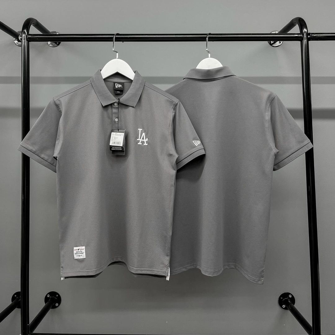 1140 -  Áo Polo New Era LA Dodgers Basic Grey - Xám Đen Chì - Code 13280344 [HÀNG CHÍNH HÃNG]
