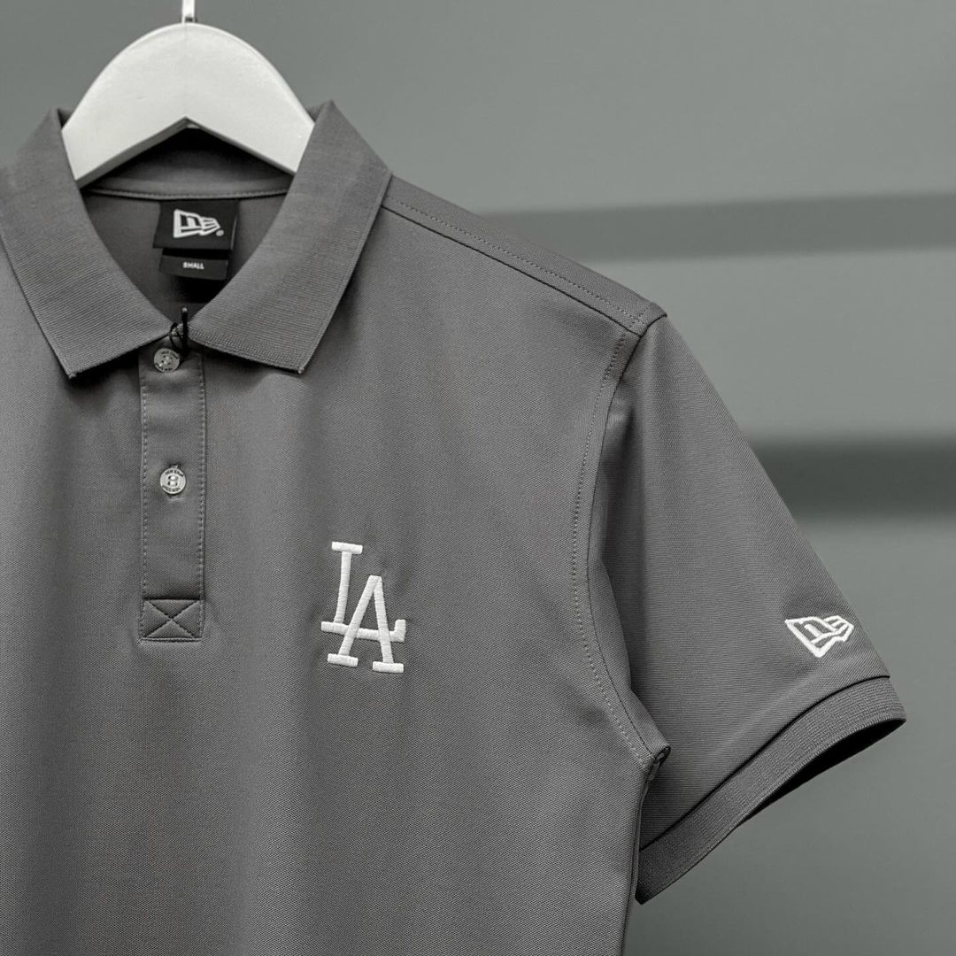 1140 -  Áo Polo New Era LA Dodgers Basic Grey - Xám Đen Chì - Code 13280344 [HÀNG CHÍNH HÃNG]