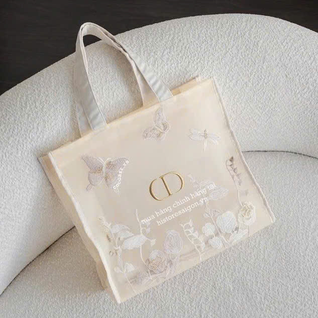 2743 - Túi Tote Dior Butterfly Gift Trắng Kem (Gift Hãng Tặng Khách) [HÀNG CHÍNH HÃNG]