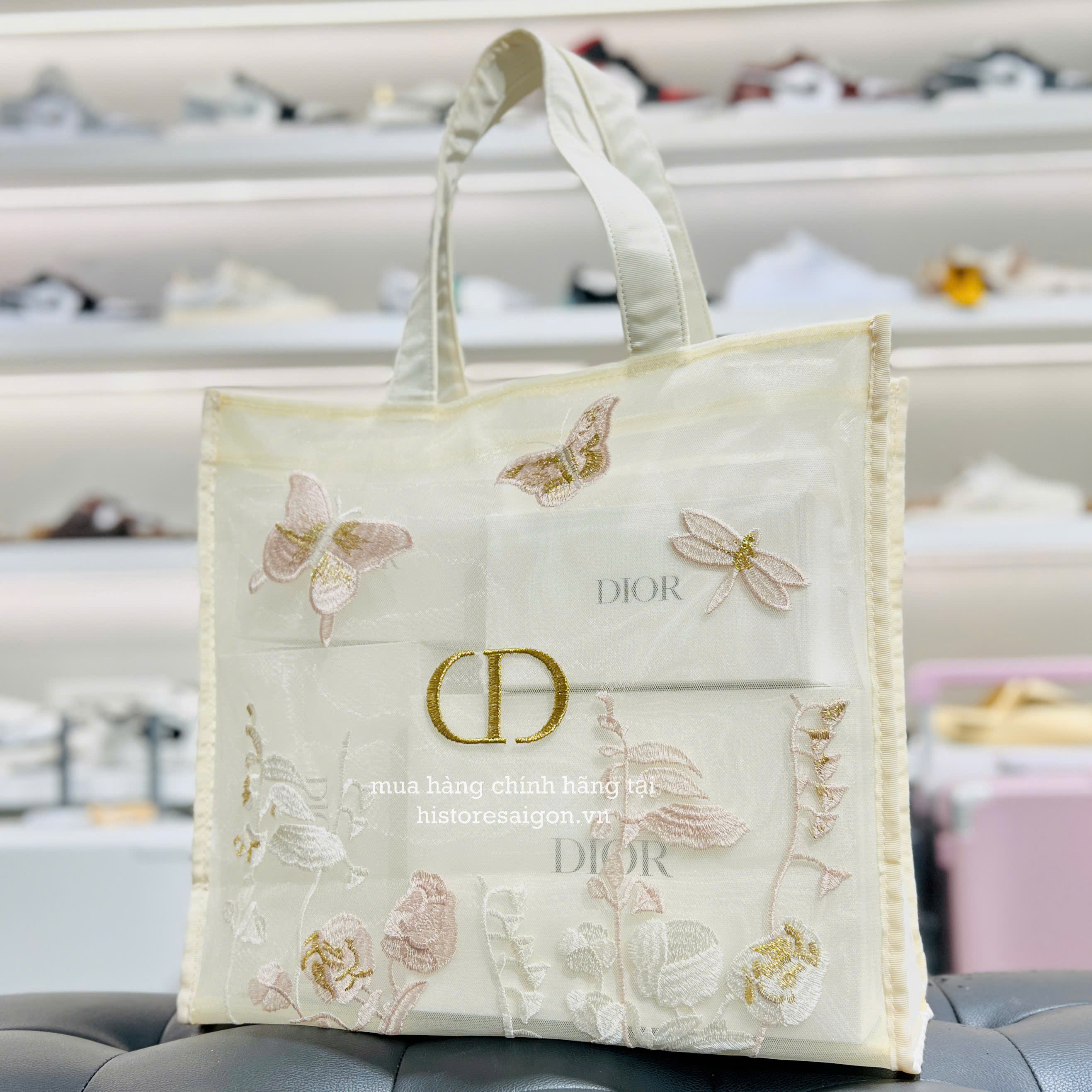 2743 - Túi Tote Dior Butterfly Gift Trắng Kem (Gift Hãng Tặng Khách) [HÀNG CHÍNH HÃNG]