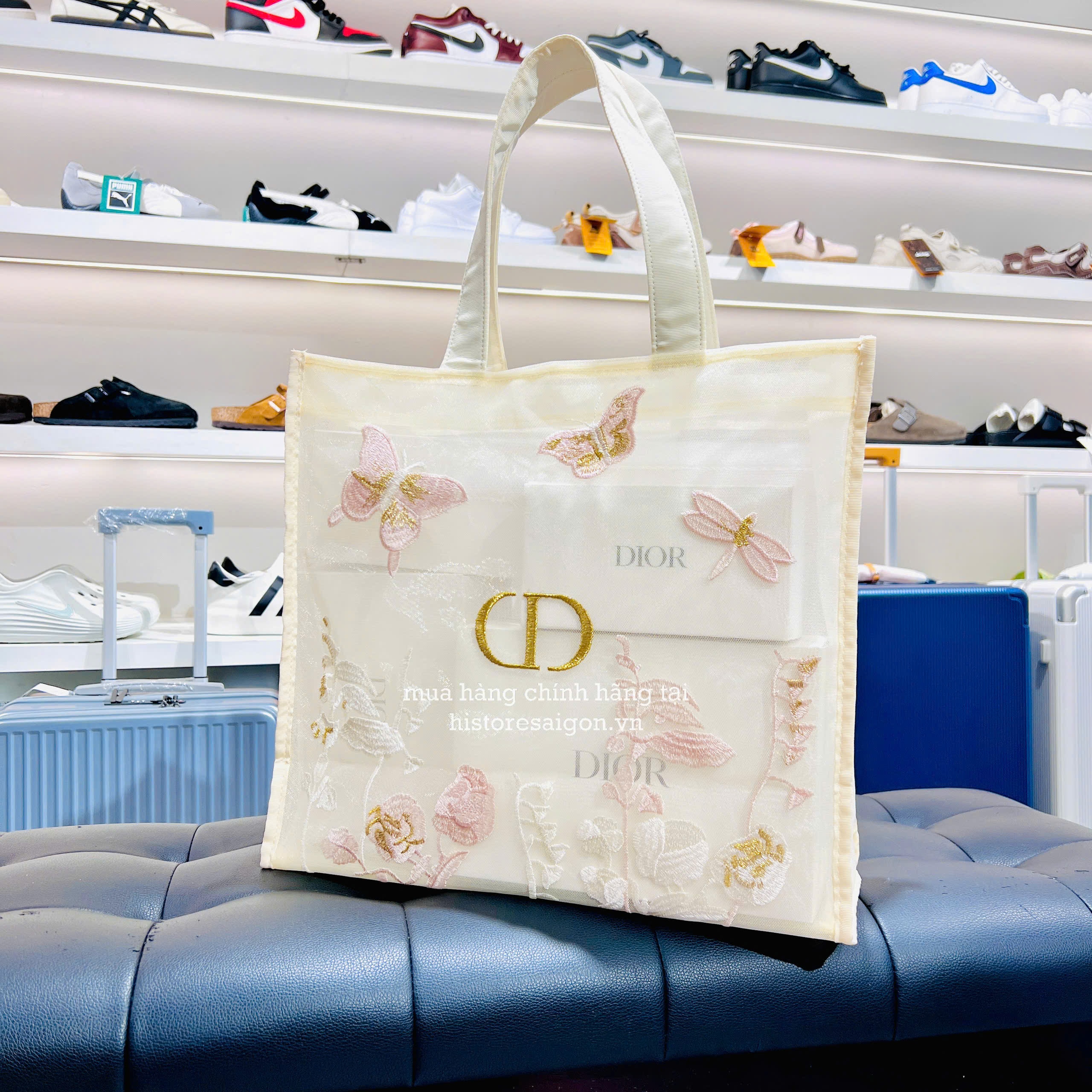 2743 - Túi Tote Dior Butterfly Gift Trắng Kem (Gift Hãng Tặng Khách) [HÀNG CHÍNH HÃNG]