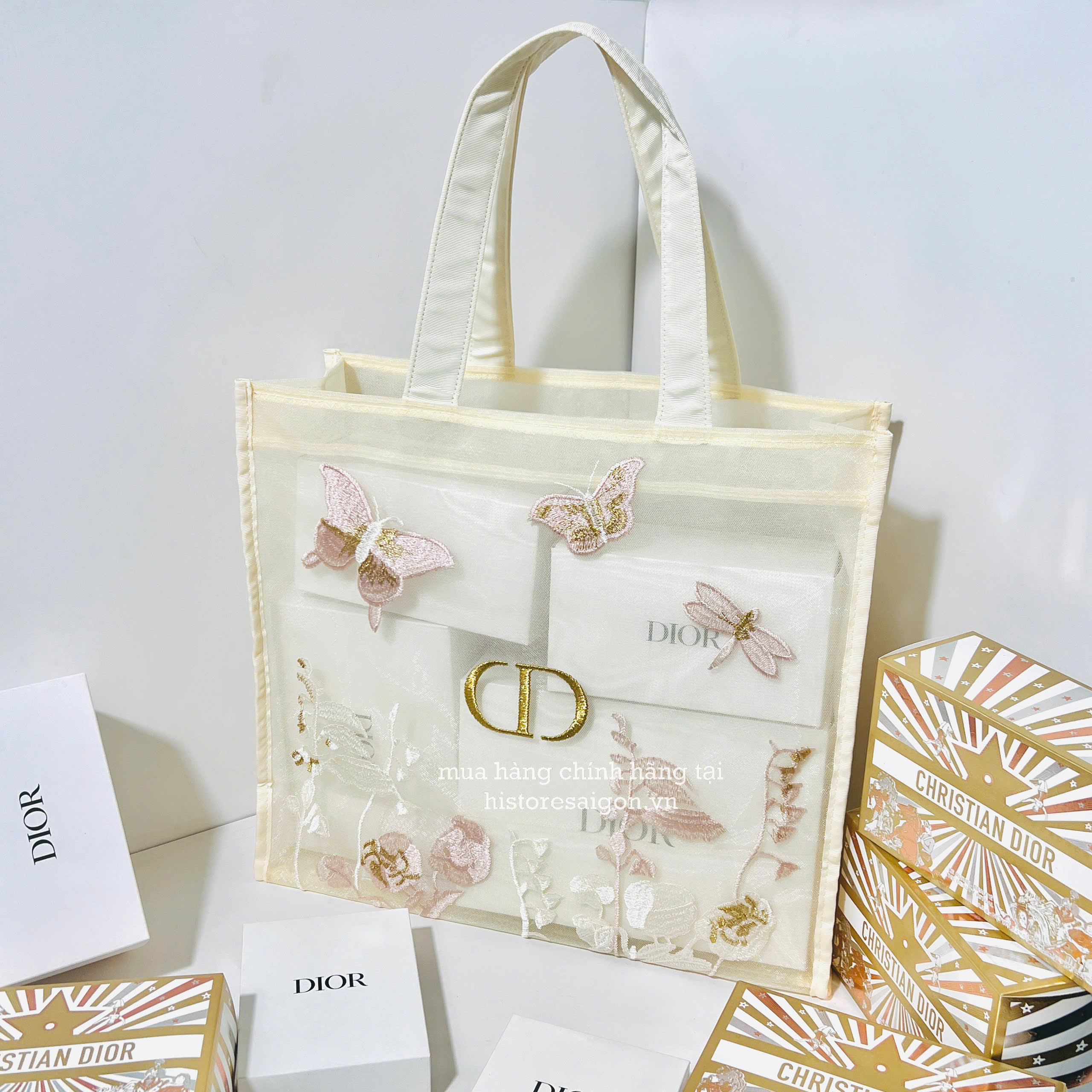 2743 - Túi Tote Dior Butterfly Gift Trắng Kem (Gift Hãng Tặng Khách) [HÀNG CHÍNH HÃNG]