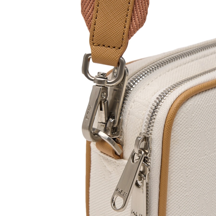 565 -  Túi MLB NY Monogram Chìm Mini - Trắng Kem viền Nâu - Code 3ACRS014N 50CRD [HÀNG CHÍNH HÃNG]