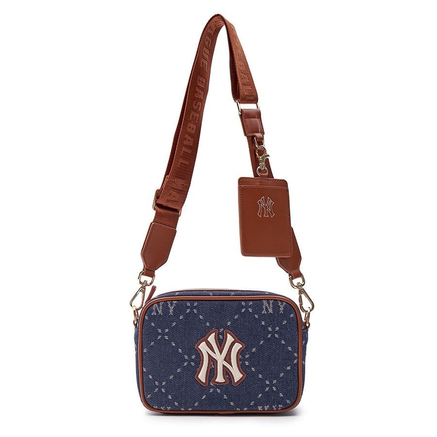 490 -  Túi MLB NY Monogram JQD - Xanh Denim Quai Nâu - Code 7ACRMD83N - 50NYS [HÀNG CHÍNH HÃNG]