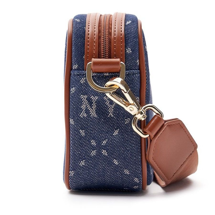 490 -  Túi MLB NY Monogram JQD - Xanh Denim Quai Nâu - Code 7ACRMD83N - 50NYS [HÀNG CHÍNH HÃNG]