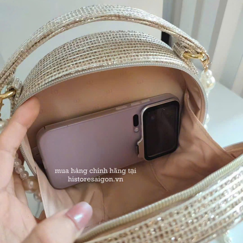2079 - Túi Dior Gift Crystal Gold Woven Round Pouch - Dior Pouch Beauty Xmas Gift (Gift Hãng Tặng Khách) [HÀNG CHÍNH HÃNG]