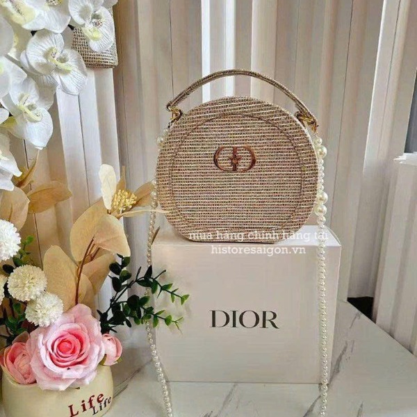 2079 - Túi Dior Gift Crystal Gold Woven Round Pouch - Dior Pouch Beauty Xmas Gift (Gift Hãng Tặng Khách) [HÀNG CHÍNH HÃNG]