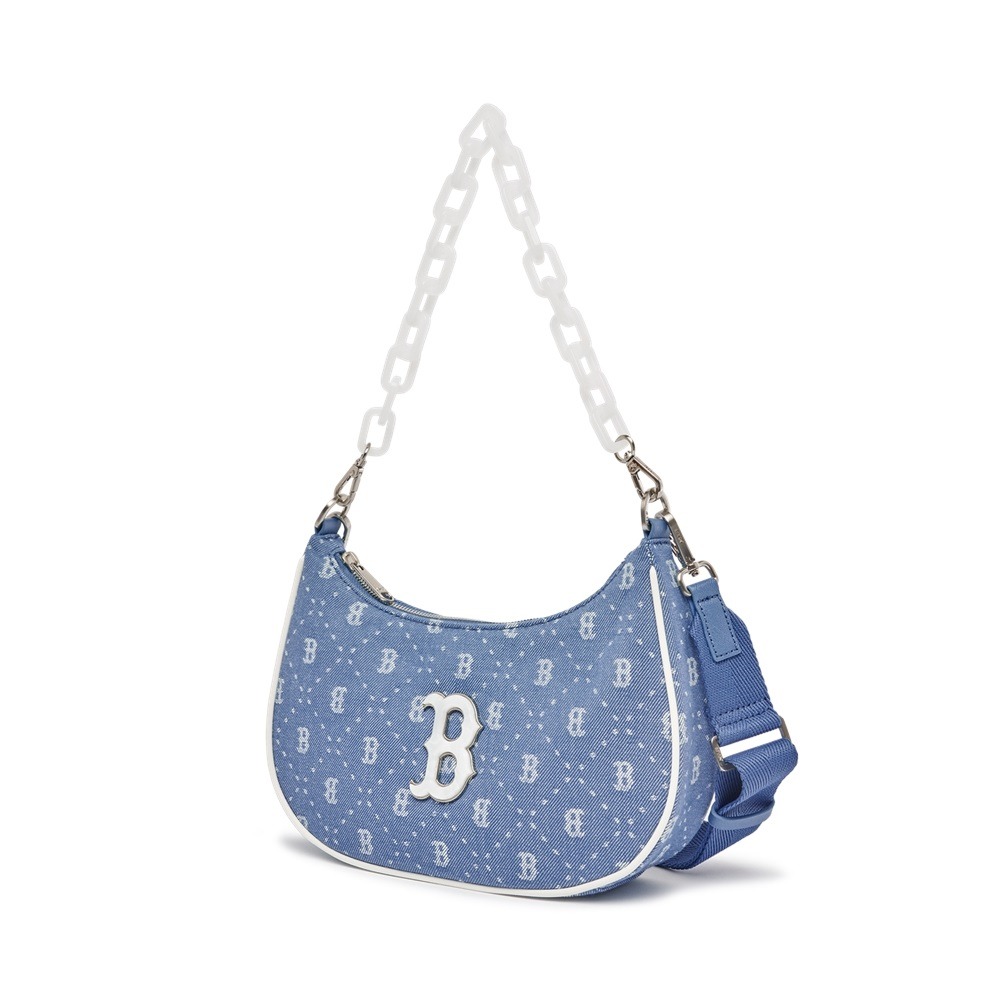 890 -  Túi MLB Diamond Monogram Denim Jacquard Hobo Bag Boston Red Sox L.Sky Blue - Code 3ABQS023N-43SBL [HÀNG CHÍNH HÃNG]