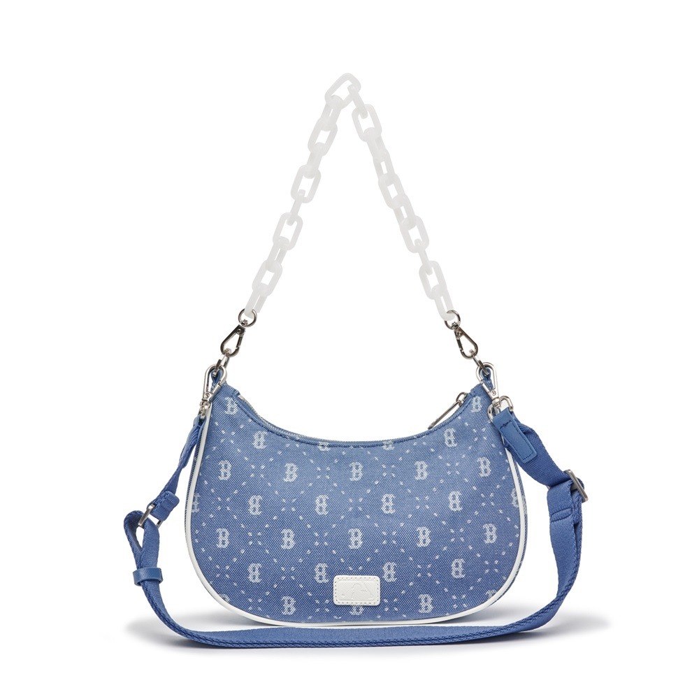 890 -  Túi MLB Diamond Monogram Denim Jacquard Hobo Bag Boston Red Sox L.Sky Blue - Code 3ABQS023N-43SBL [HÀNG CHÍNH HÃNG]