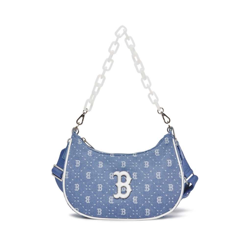 890 -  Túi MLB Diamond Monogram Denim Jacquard Hobo Bag Boston Red Sox L.Sky Blue - Code 3ABQS023N-43SBL [HÀNG CHÍNH HÃNG]