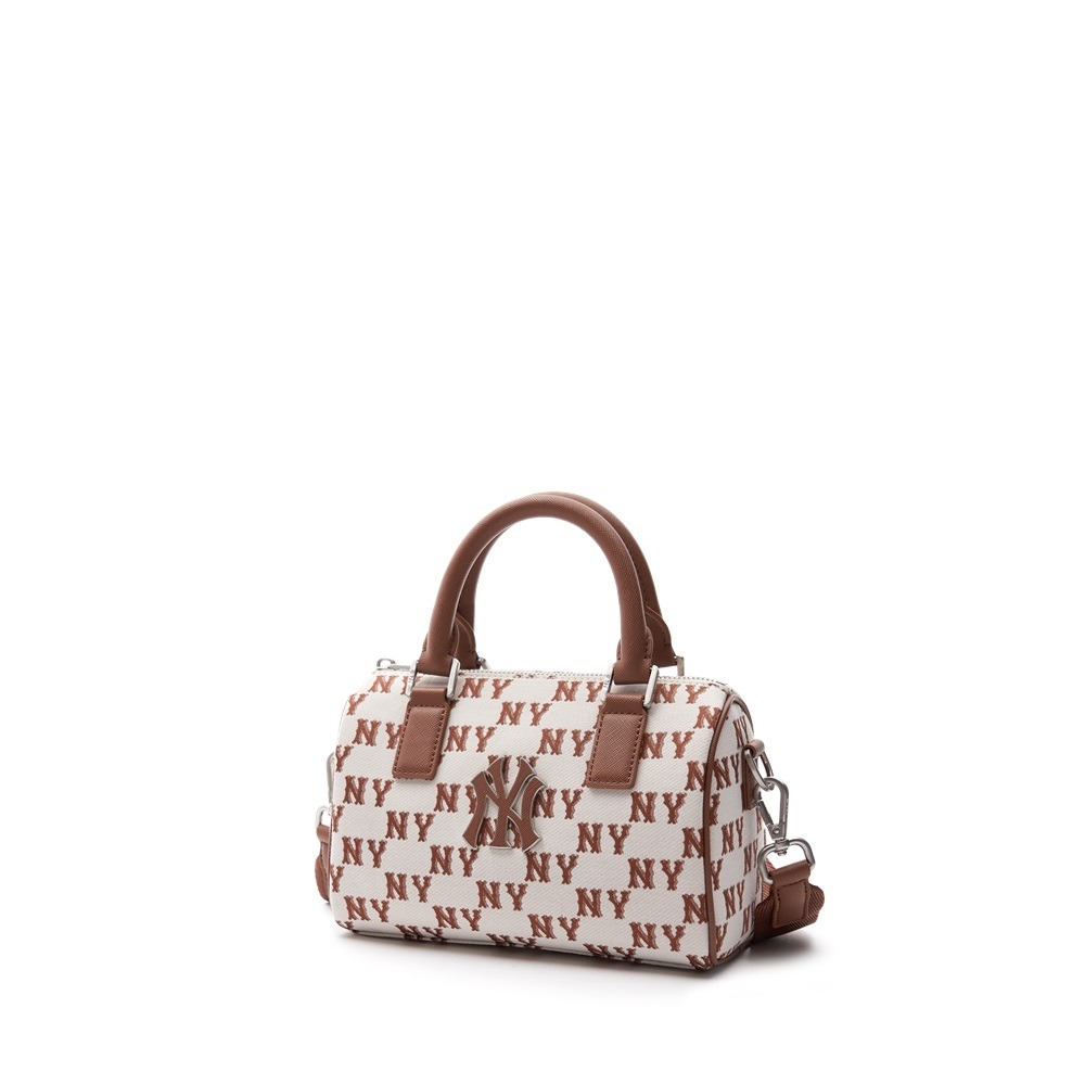 500 -  Túi MLB Korea Monogram Jacquard Boston Bag New York Yankees Brown - Nâu Monogram - Code 3ABWS013N-50CRD [HÀNG CHÍNH HÃNG]