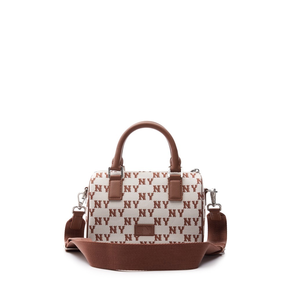 500 -  Túi MLB Korea Monogram Jacquard Boston Bag New York Yankees Brown - Nâu Monogram - Code 3ABWS013N-50CRD [HÀNG CHÍNH HÃNG]