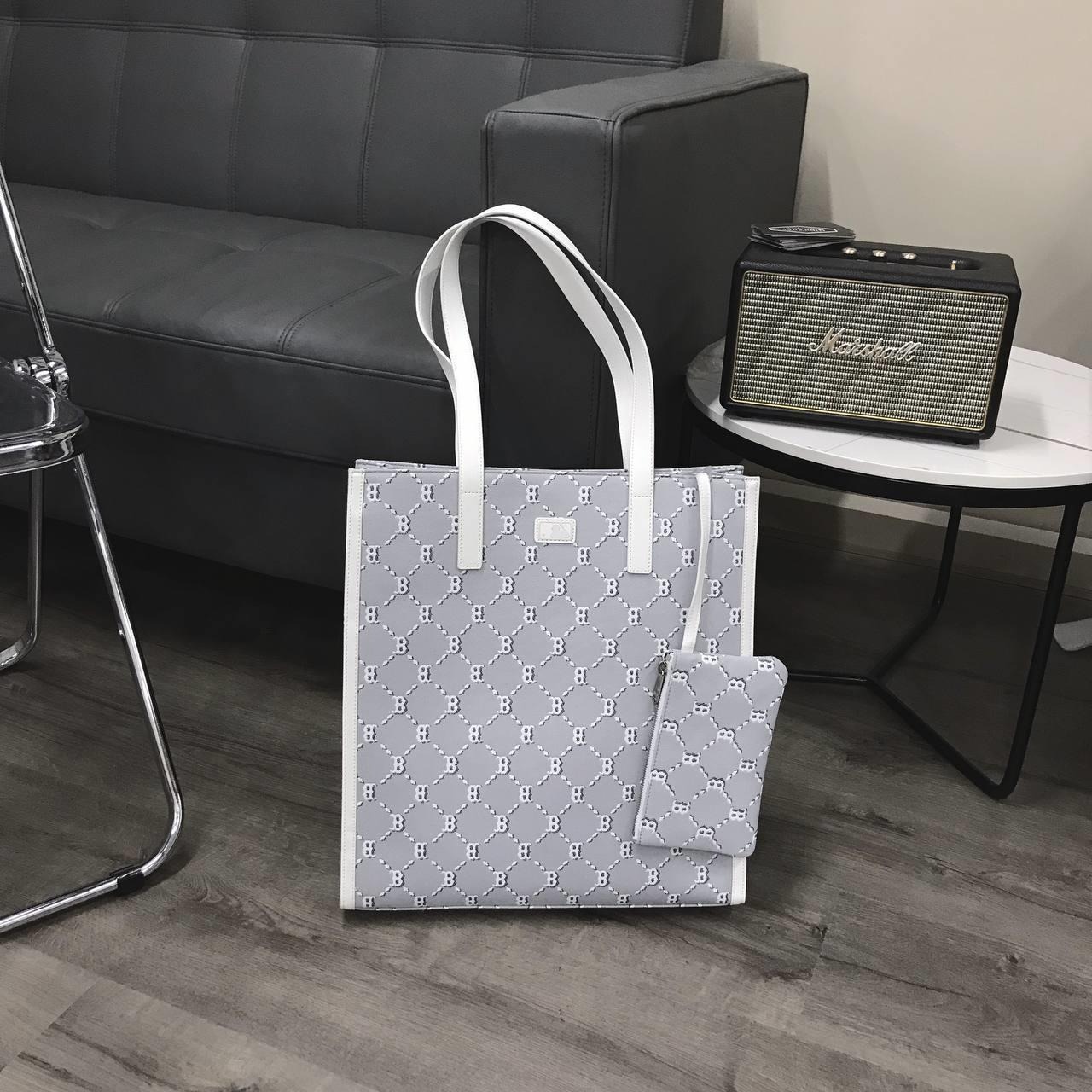 742 -  Túi MLB Tote Mono Diamond Jackquard Big B Grey - Xám Trắng - Code 3AORM012N 43GRS [HÀNG CHÍNH HÃNG]