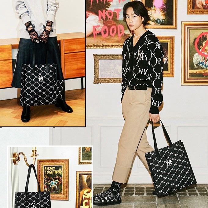 744 -  Túi MLB Tote Mono Diamond Jackquard NY Black - Đen - Code 3AORM012N 50BKS [HÀNG CHÍNH HÃNG]