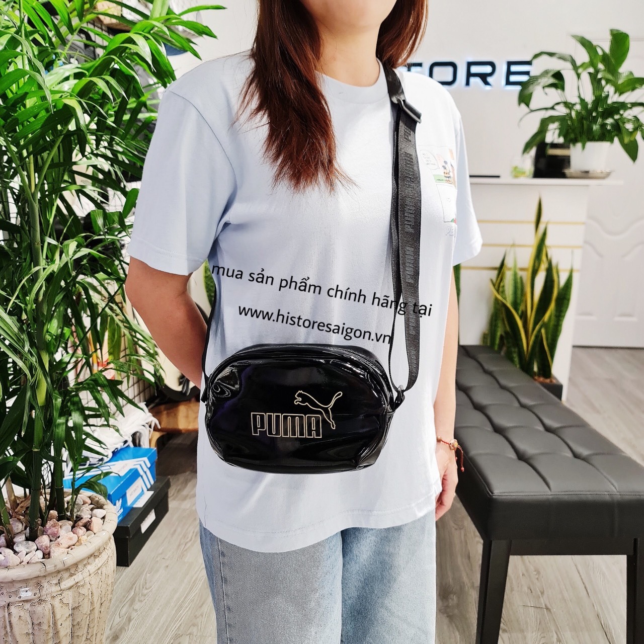 2566 - Túi Puma Oval Bag Shiny Fabric Đen [HÀNG CHÍNH HÃNG]