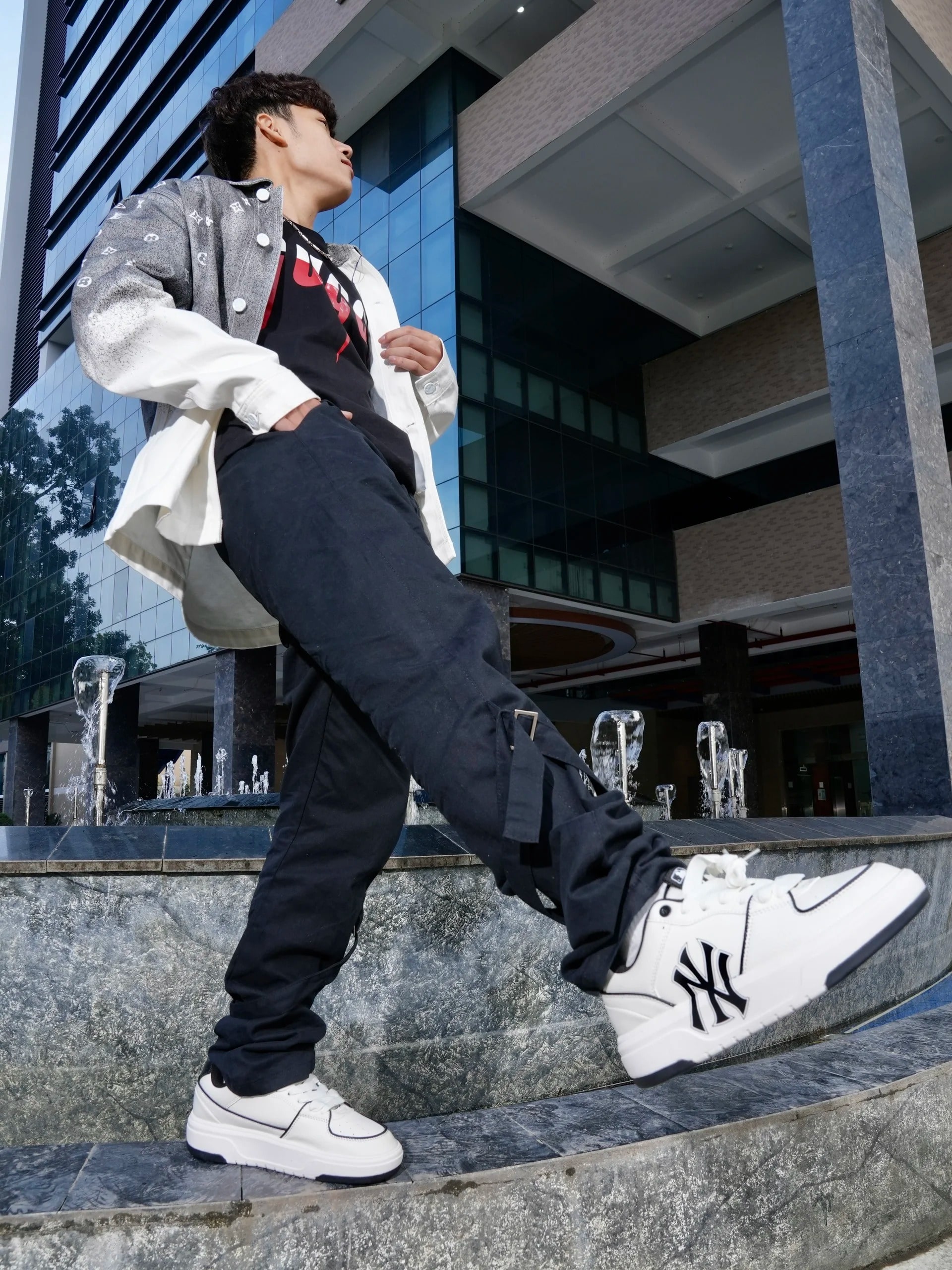092 -  Giày MLB NY Chunky Liner - Trắng Viền Đen - Code 3ASXCA12N-50WHS [HÀNG CHÍNH HÃNG]