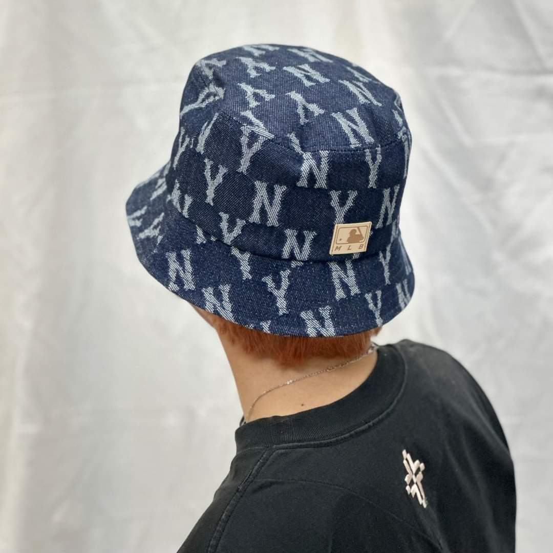 032 -  Nón Bucket MLB Xanh Dương Monogram NY [HÀNG CHÍNH HÃNG]