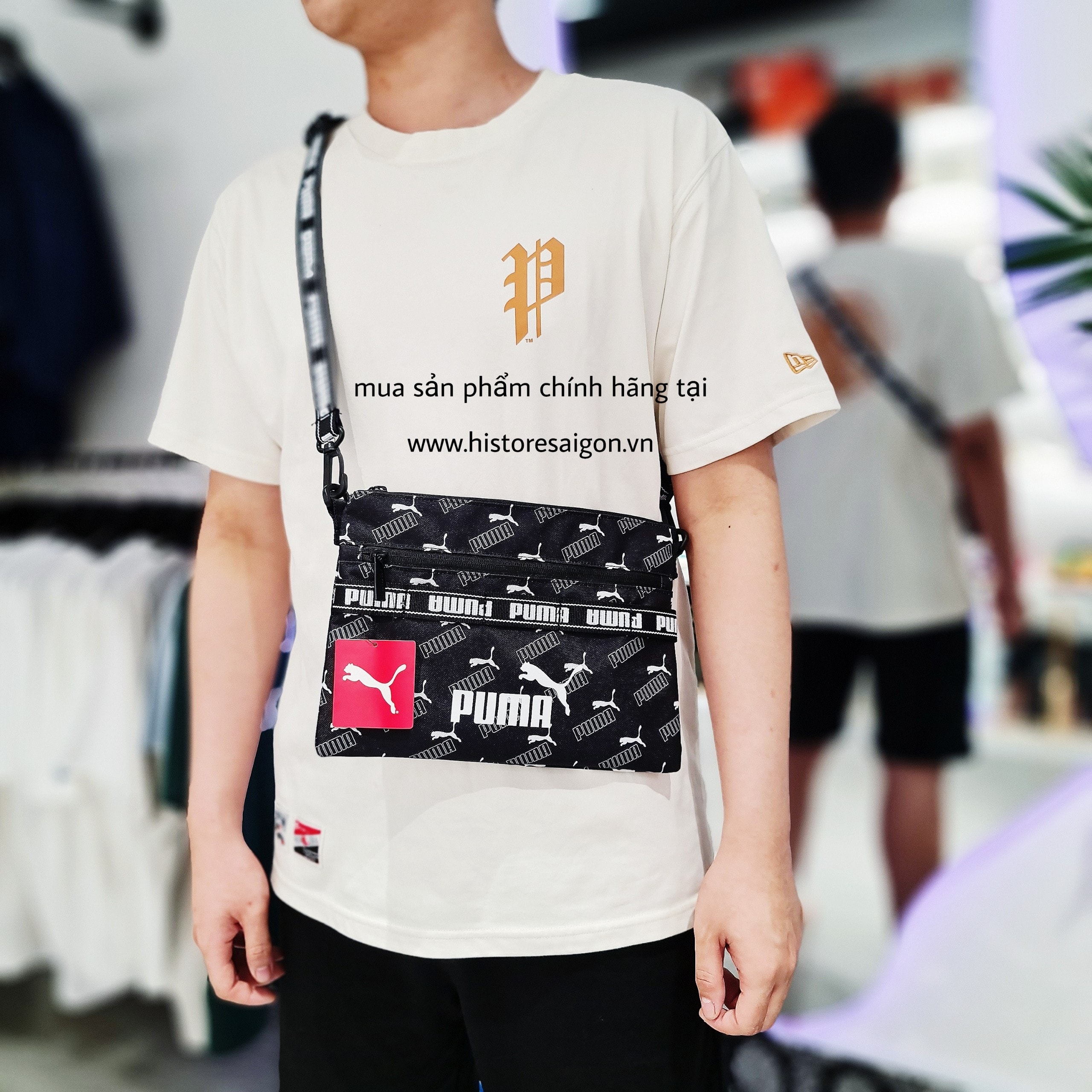 054 -  Túi Puma Đen Monogram - Bản rộng [HÀNG CHÍNH HÃNG]