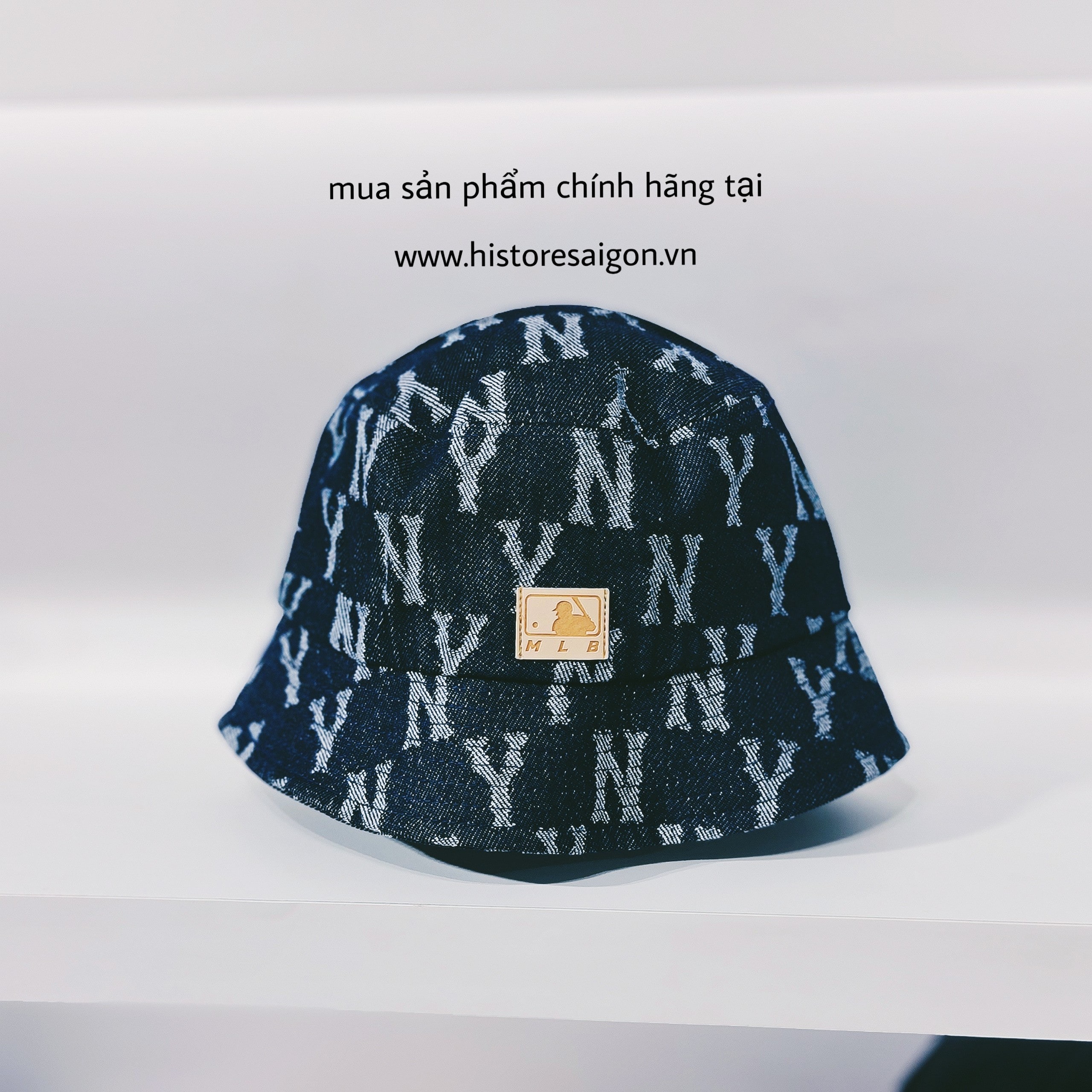 032 -  Nón Bucket MLB Xanh Dương Monogram NY [HÀNG CHÍNH HÃNG]