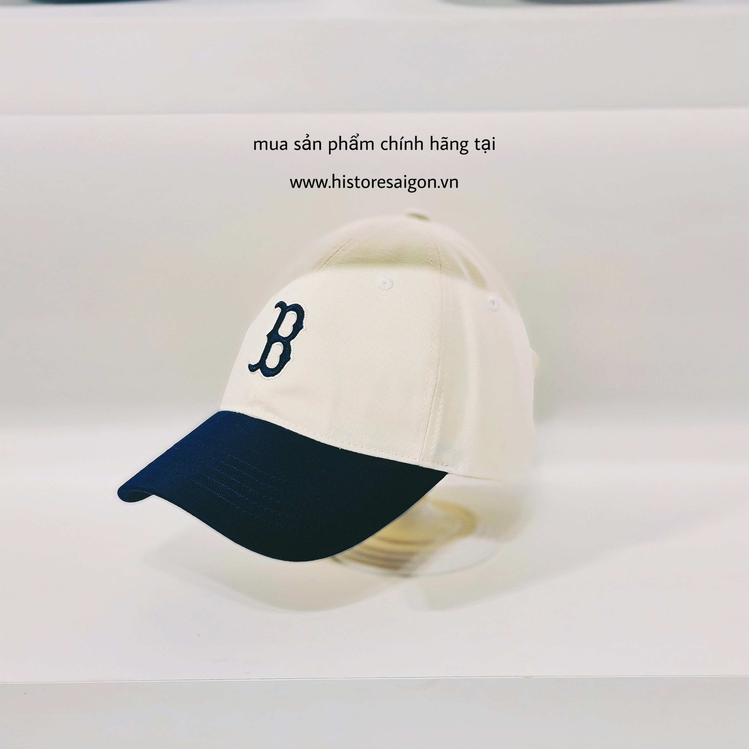 042 -  Nón MLB Trắng Kem - B Xanh Dương Đậm [HÀNG CHÍNH HÃNG]