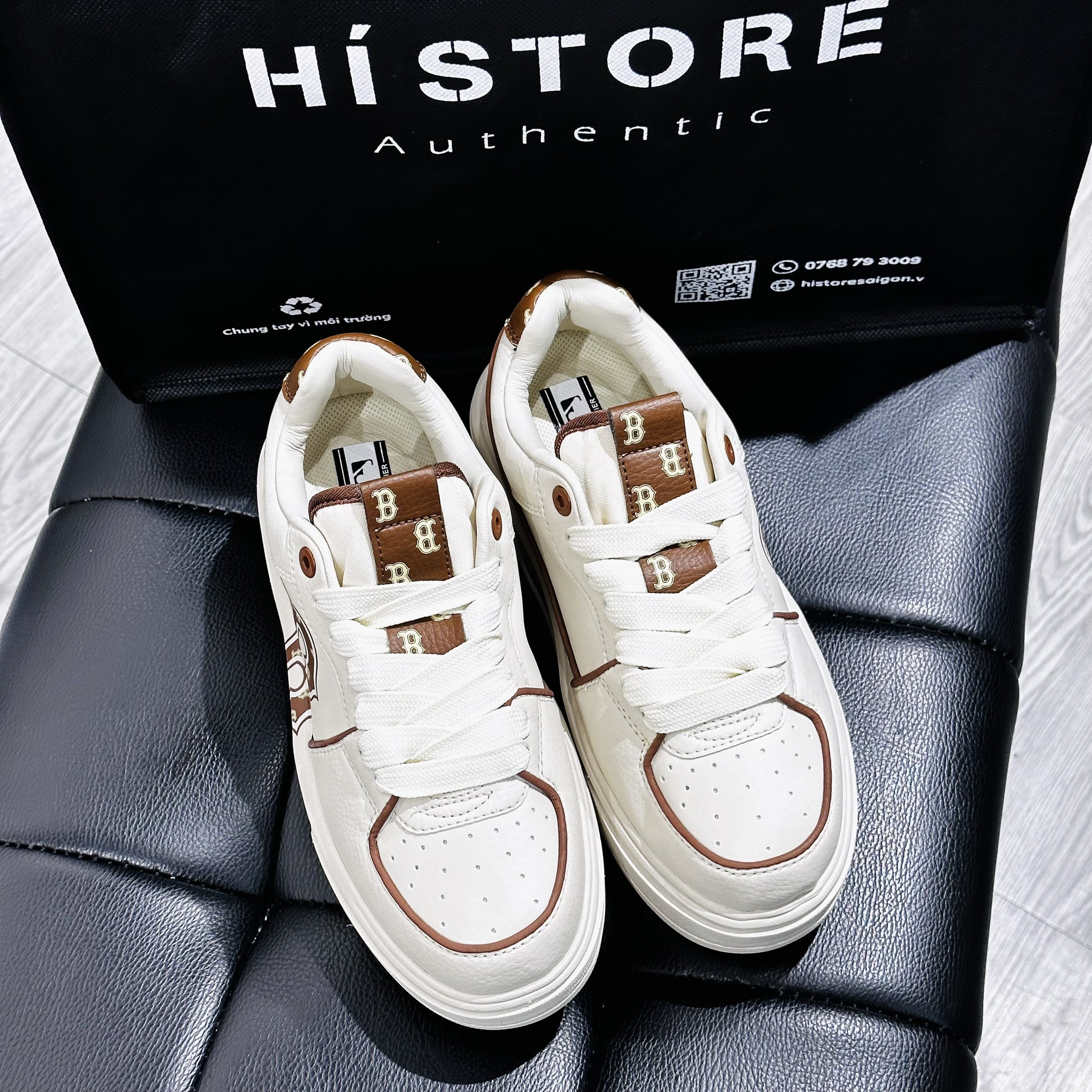 238 -  Giày MLB Liner Big B Monogram - Trắng Viền Nâu LV - Code 3ASXCLR3N-43BRS [HÀNG CHÍNH HÃNG]