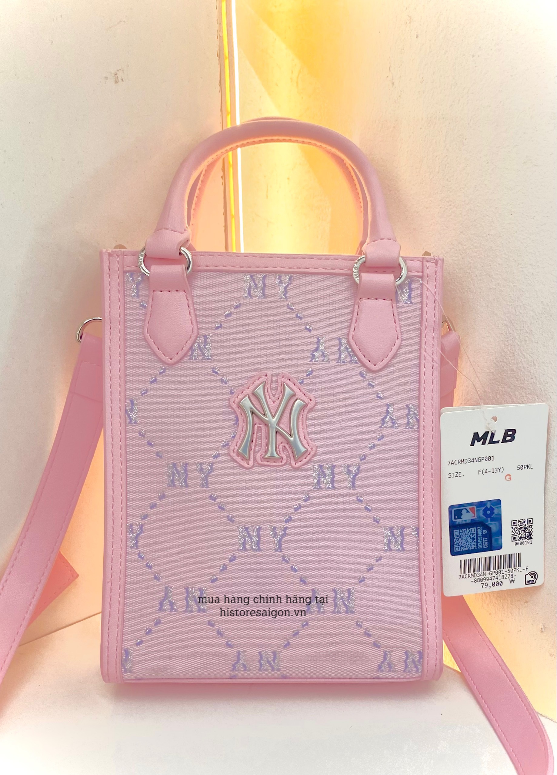 488 -  Túi MLB NY Monogram - Phonebag Dọc - Hồng Pinky - Code 7ACRMD34N 50PKL [HÀNG CHÍNH HÃNG]
