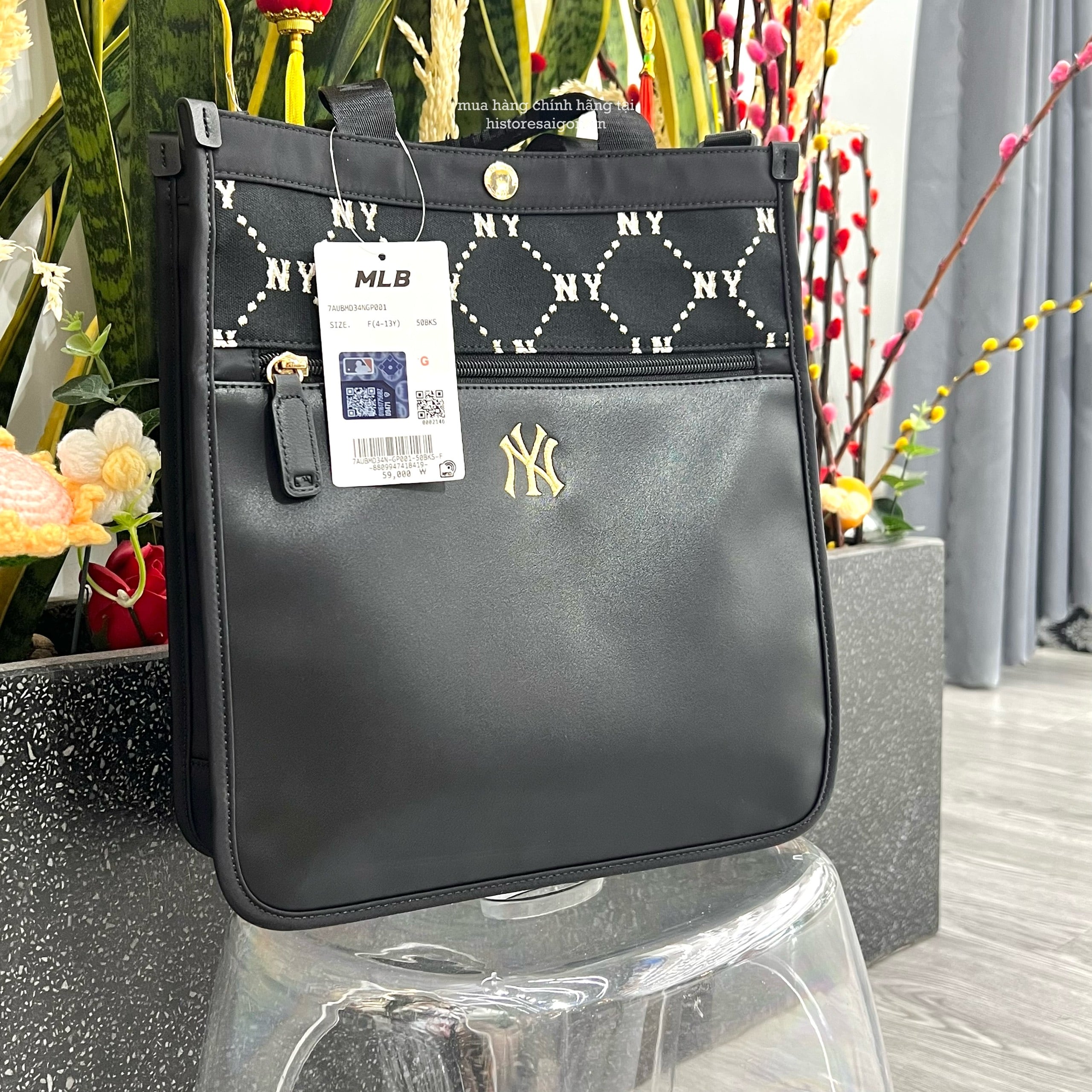 562 -  Túi MLB NY Monogram Sub Bag - Túi Đứng - Đen - Code 7AUBMD34N 50BKS [HÀNG CHÍNH HÃNG]