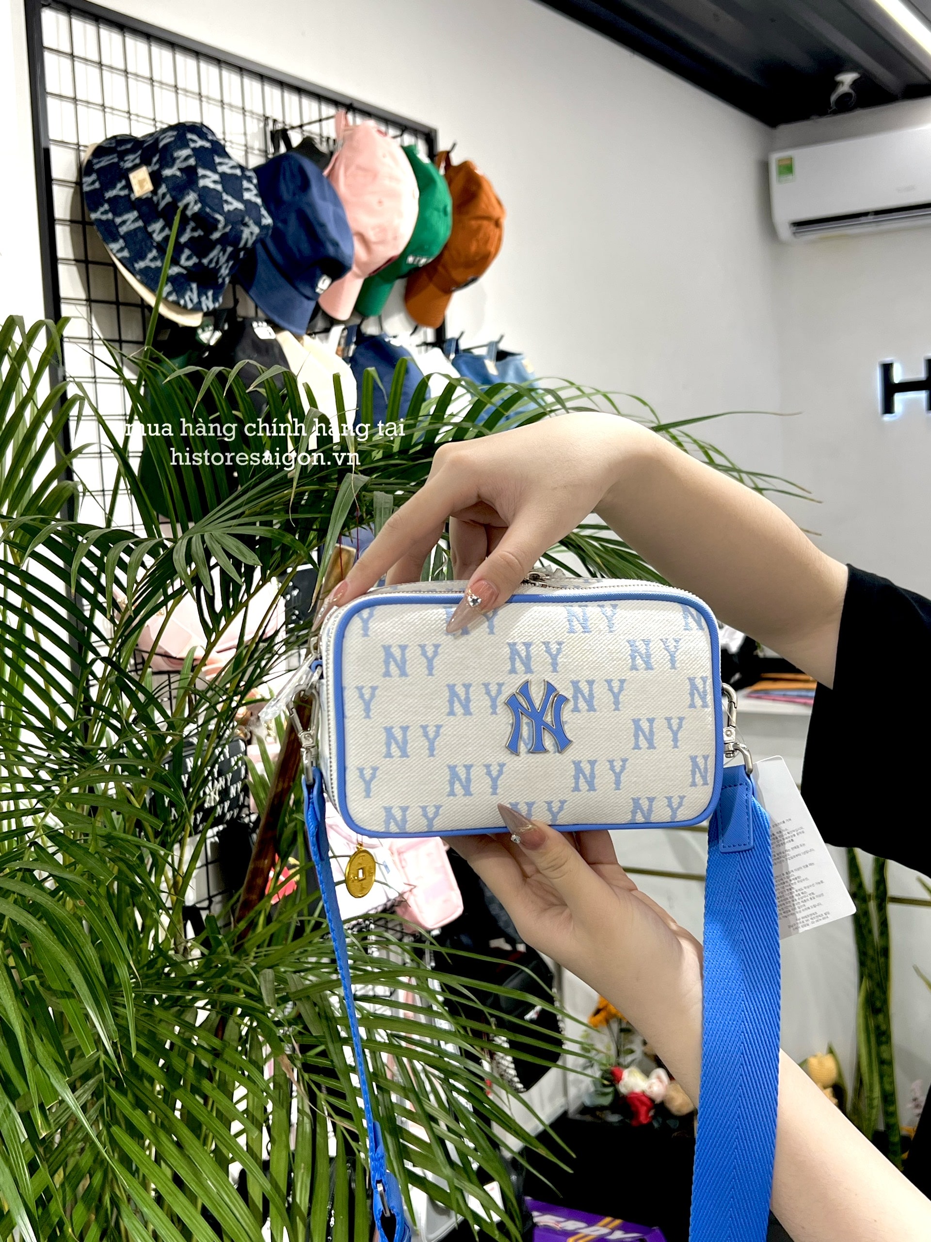 616 -  Túi MLB Korea Monogram Jacquard Mini Cross Bag New York Yankees Sky Blue 3ACRS014N-50SBD [HÀNG CHÍNH HÃNG]