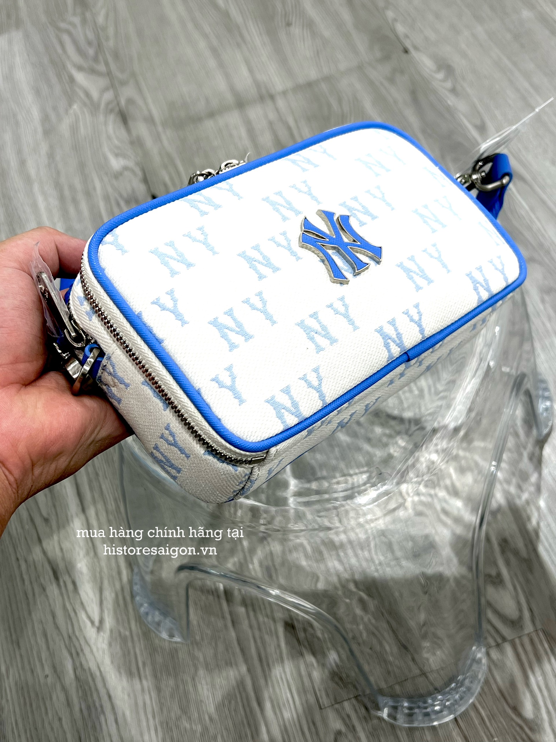 616 -  Túi MLB Korea Monogram Jacquard Mini Cross Bag New York Yankees Sky Blue 3ACRS014N-50SBD [HÀNG CHÍNH HÃNG]