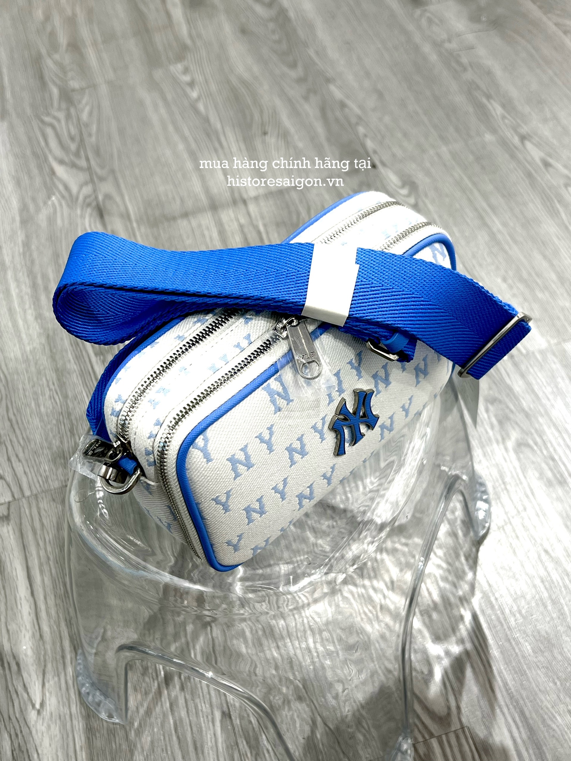616 -  Túi MLB Korea Monogram Jacquard Mini Cross Bag New York Yankees Sky Blue 3ACRS014N-50SBD [HÀNG CHÍNH HÃNG]