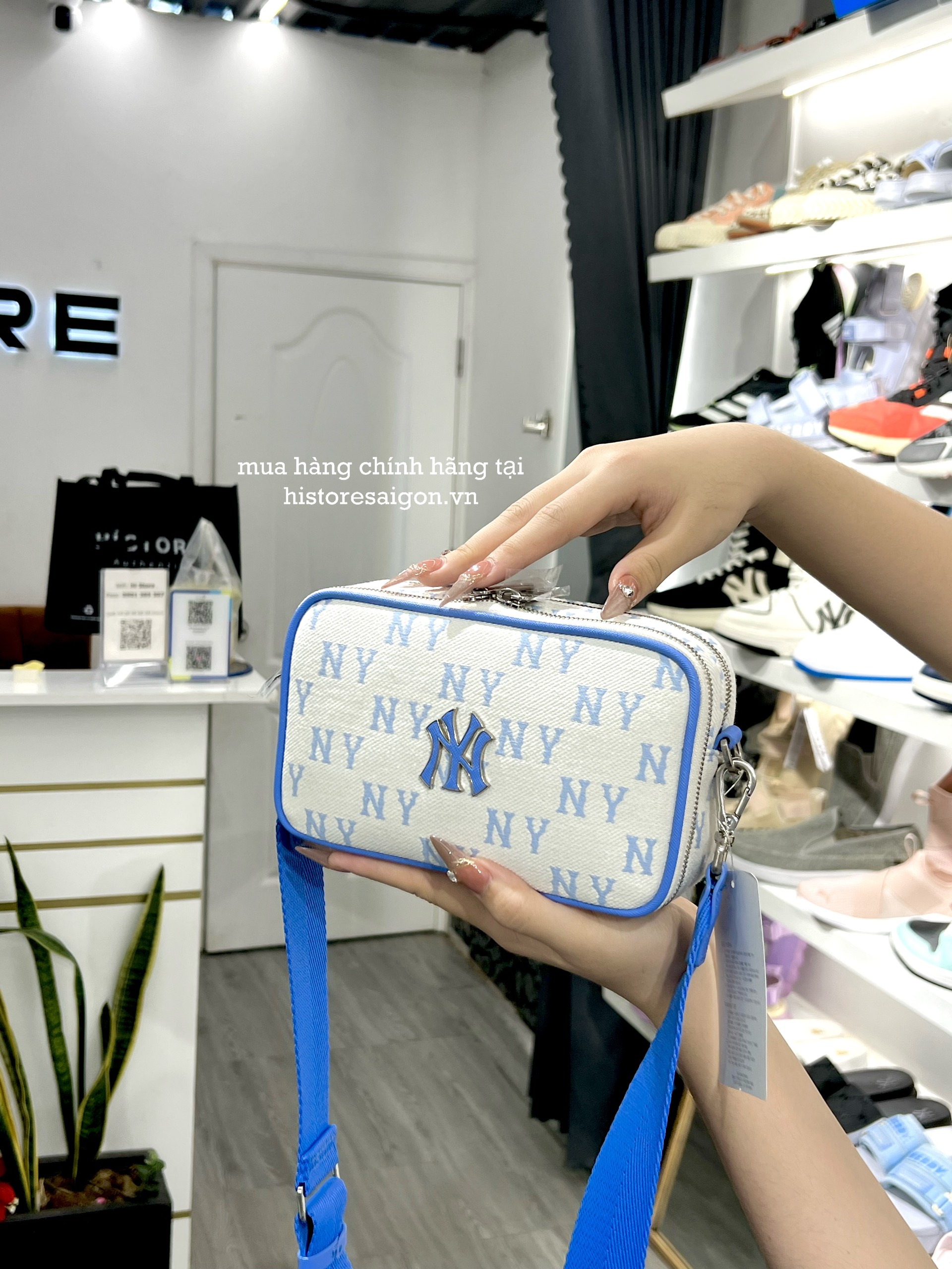 616 -  Túi MLB Korea Monogram Jacquard Mini Cross Bag New York Yankees Sky Blue 3ACRS014N-50SBD [HÀNG CHÍNH HÃNG]