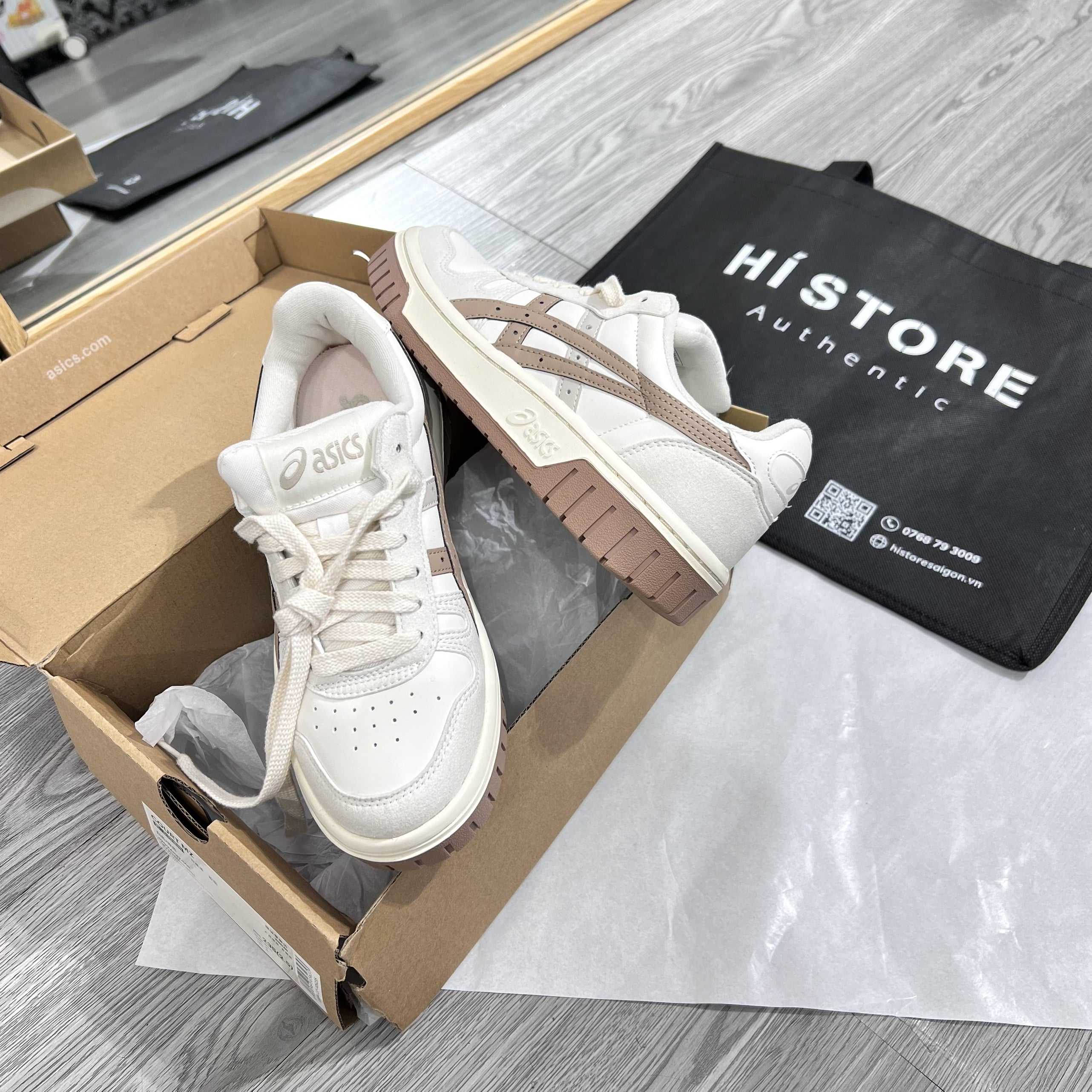 462 -  Giày Asics Court MZ Retro Casual White Brown - Code 1203A127-105 [HÀNG CHÍNH HÃNG]