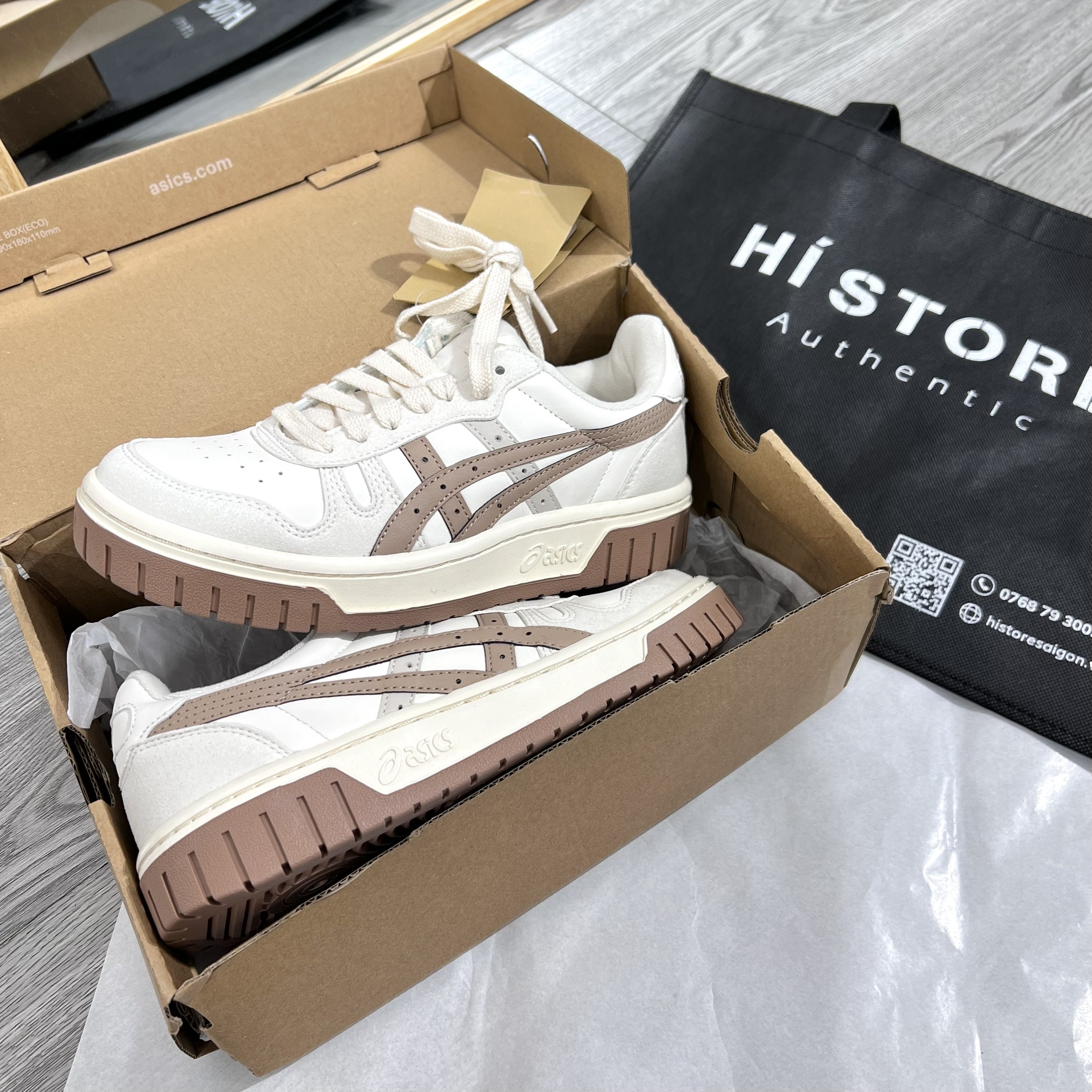 462 -  Giày Asics Court MZ Retro Casual White Brown - Code 1203A127-105 [HÀNG CHÍNH HÃNG]