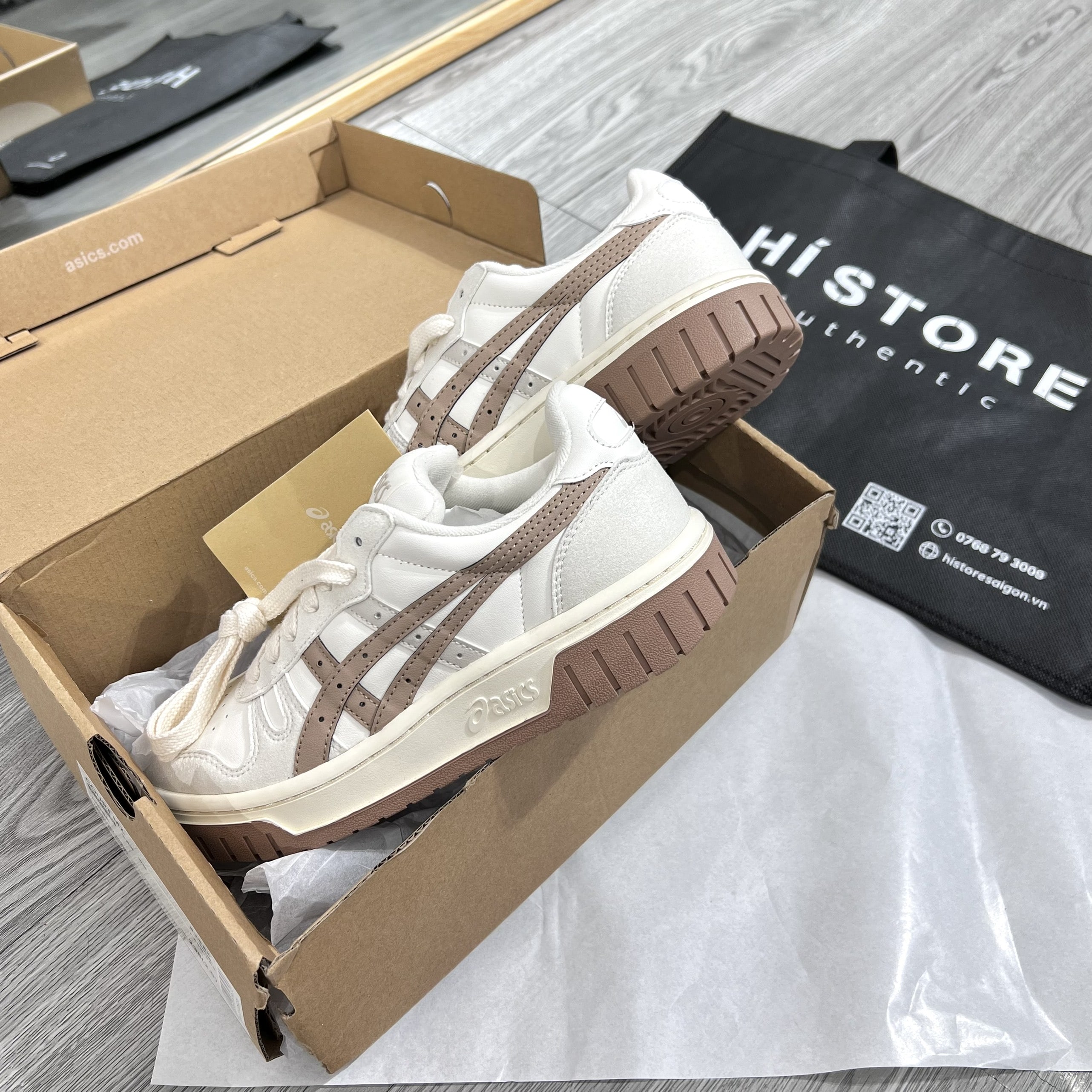 462 -  Giày Asics Court MZ Retro Casual White Brown - Code 1203A127-105 [HÀNG CHÍNH HÃNG]