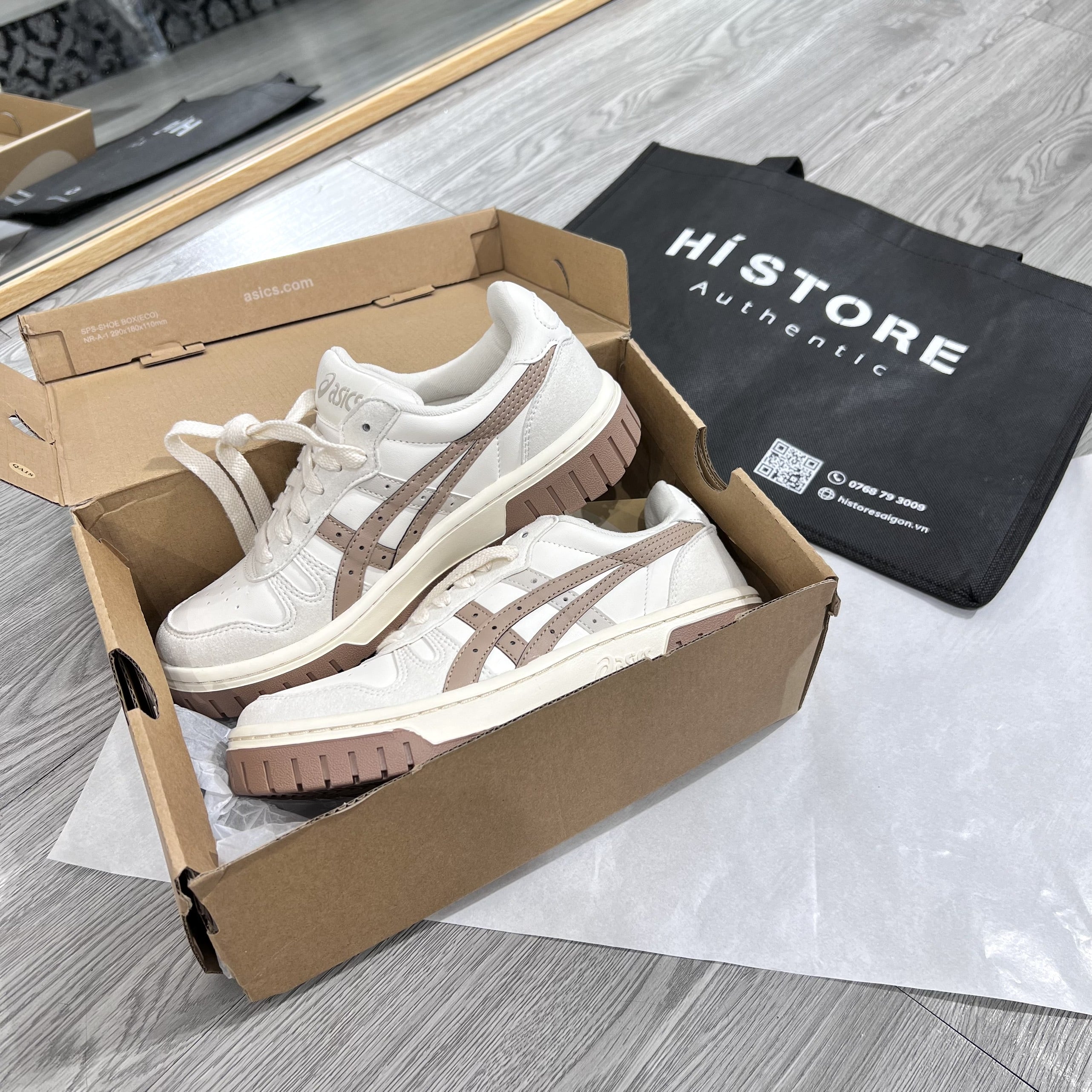 462 -  Giày Asics Court MZ Retro Casual White Brown - Code 1203A127-105 [HÀNG CHÍNH HÃNG]