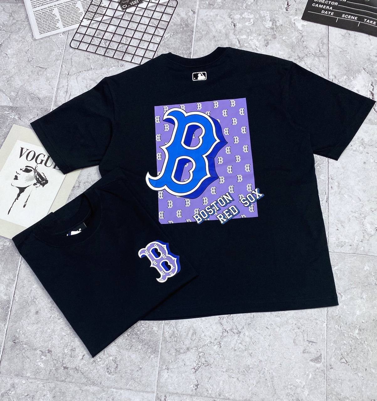548 -  Áo MLB Big B Boston Monotive Overfit - Đen - Big B Monogram Tím - Code 3ATSM3033N-50BKS [HÀNG CHÍNH HÃNG]