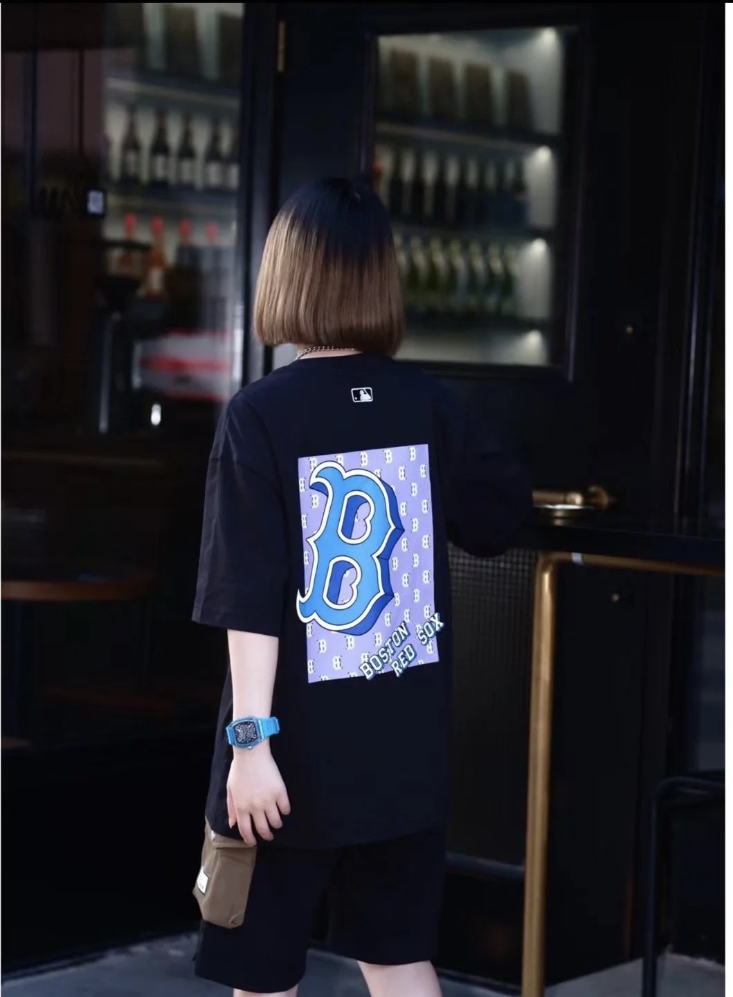 548 -  Áo MLB Big B Boston Monotive Overfit - Đen - Big B Monogram Tím - Code 3ATSM3033N-50BKS [HÀNG CHÍNH HÃNG]