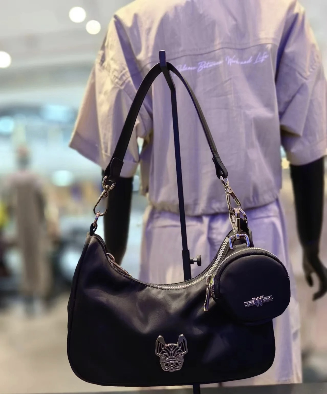 1075 -  Túi Life Work Jagard Nylon Hobo Bag Black - Túi Kẹp Nách - Code LW245BG75040F [HÀNG CHÍNH HÃNG]
