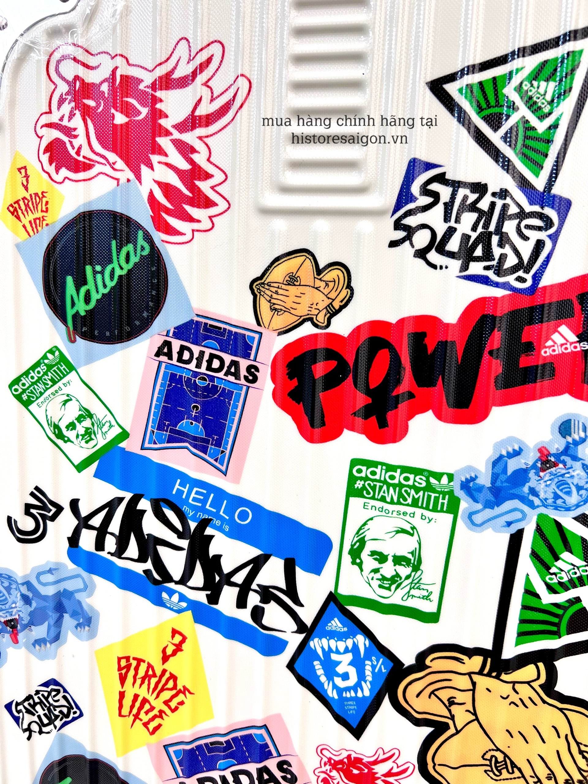 646 -  Vali Adidas Sticker Power - Size Cabin 22 Xách Tay - Trắng Kem [HÀNG CHÍNH HÃNG]