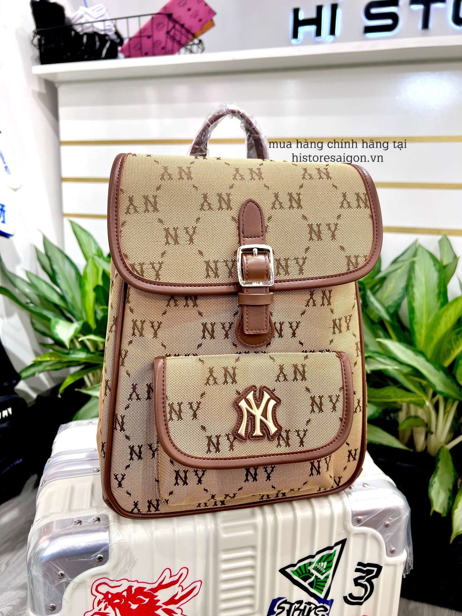 935 -  Balo MLB Jacquard Diamond Monogram NY SS24 - Beige - Code 7ABKMD74N 50BGS [HÀNG CHÍNH HÃNG]