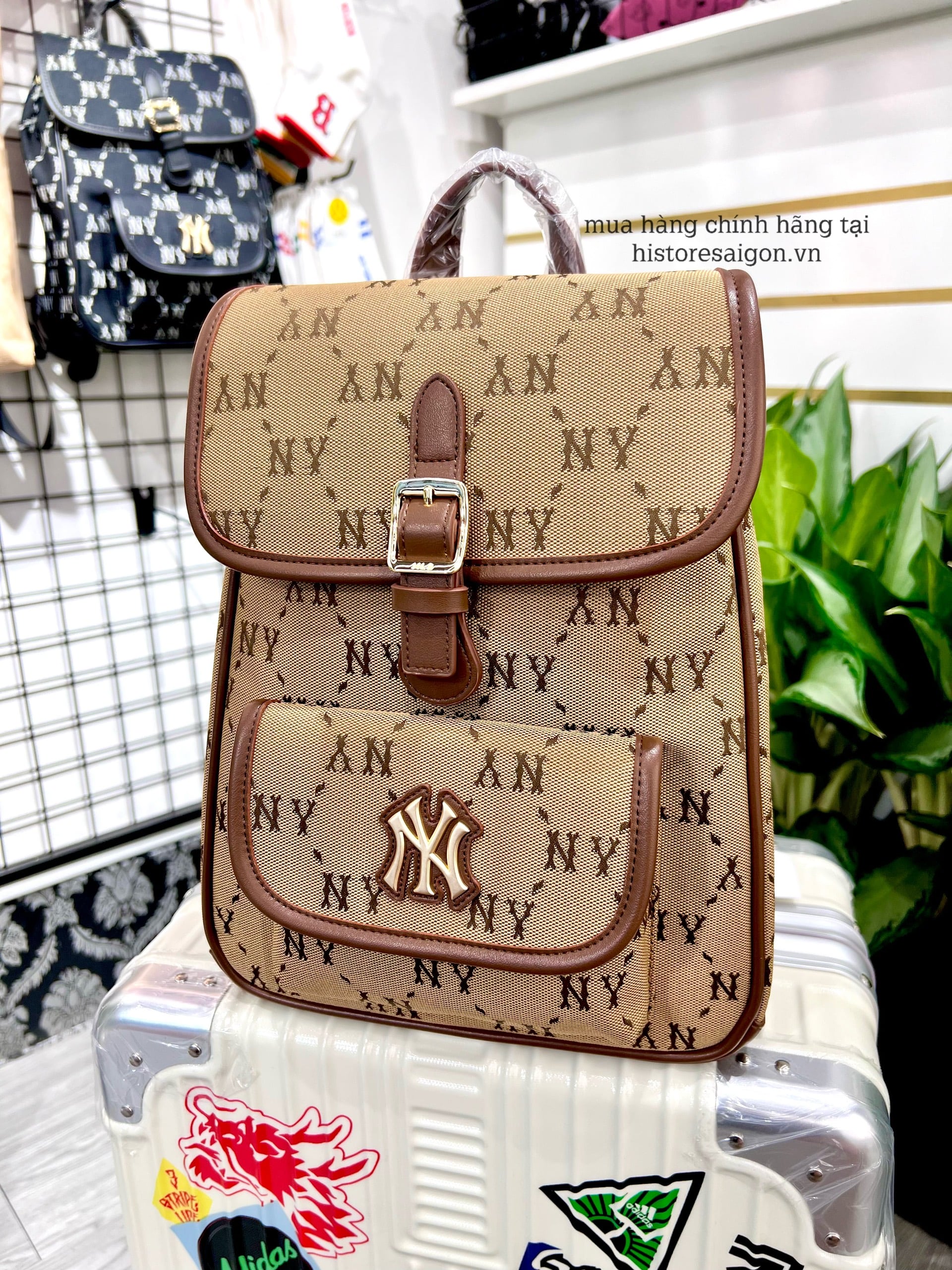 935 -  Balo MLB Jacquard Diamond Monogram NY SS24 - Beige - Code 7ABKMD74N 50BGS [HÀNG CHÍNH HÃNG]