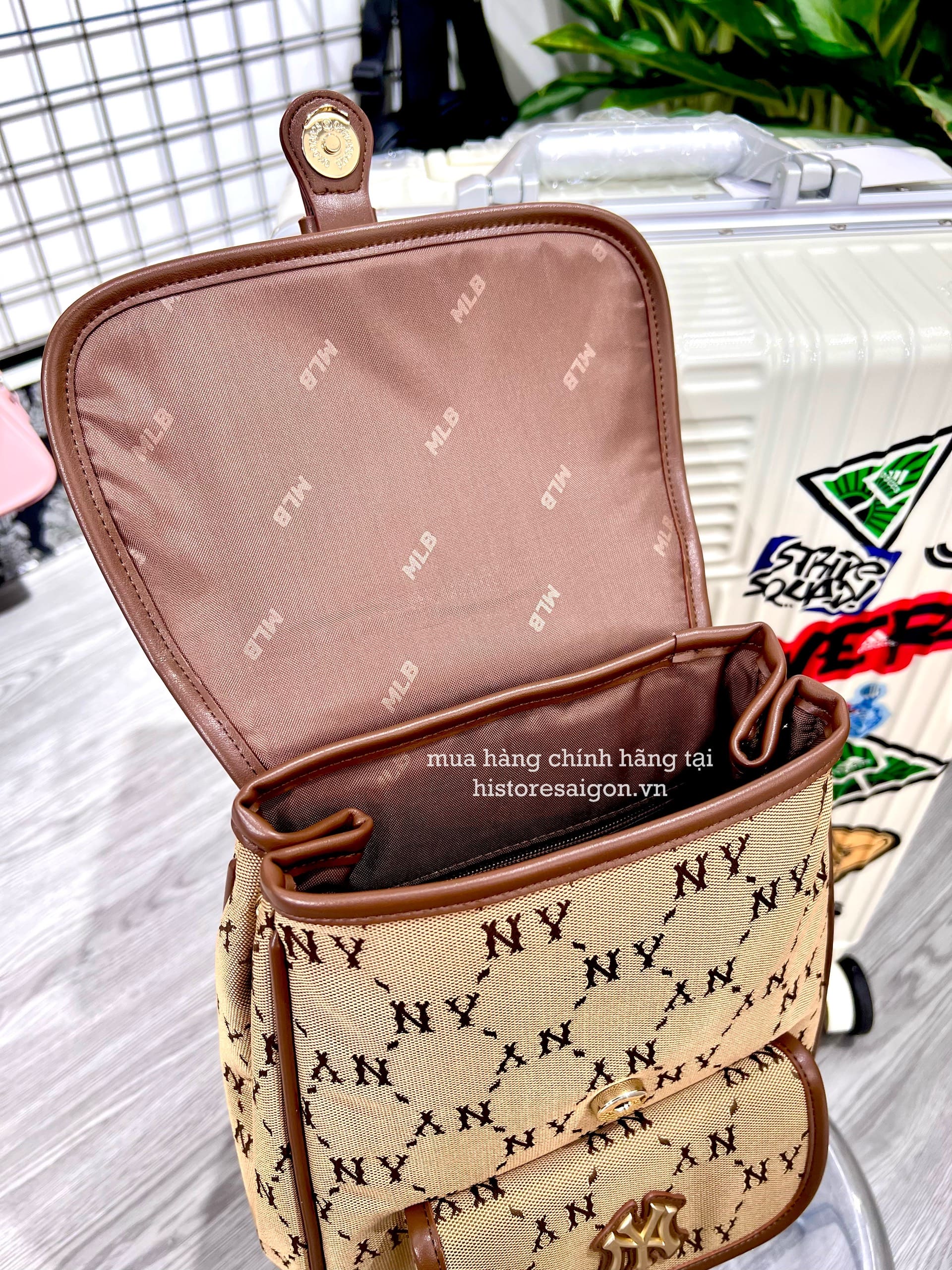 935 -  Balo MLB Jacquard Diamond Monogram NY SS24 - Beige - Code 7ABKMD74N 50BGS [HÀNG CHÍNH HÃNG]