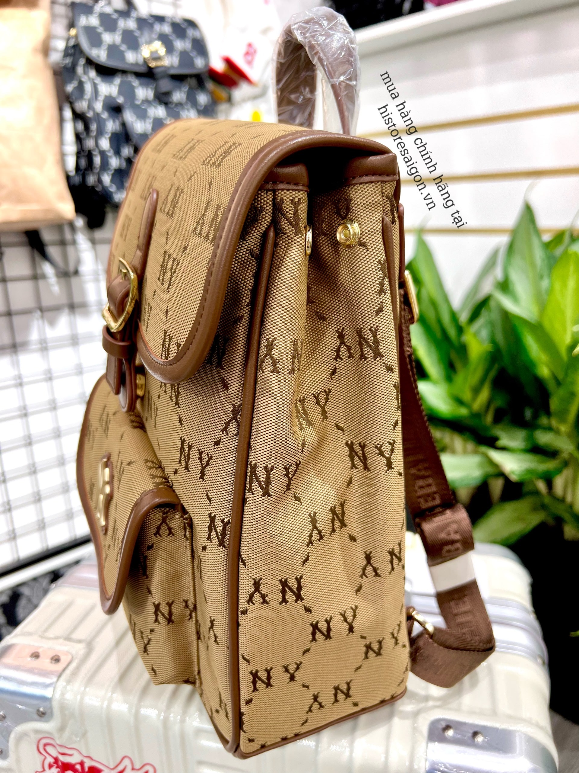 935 -  Balo MLB Jacquard Diamond Monogram NY SS24 - Beige - Code 7ABKMD74N 50BGS [HÀNG CHÍNH HÃNG]