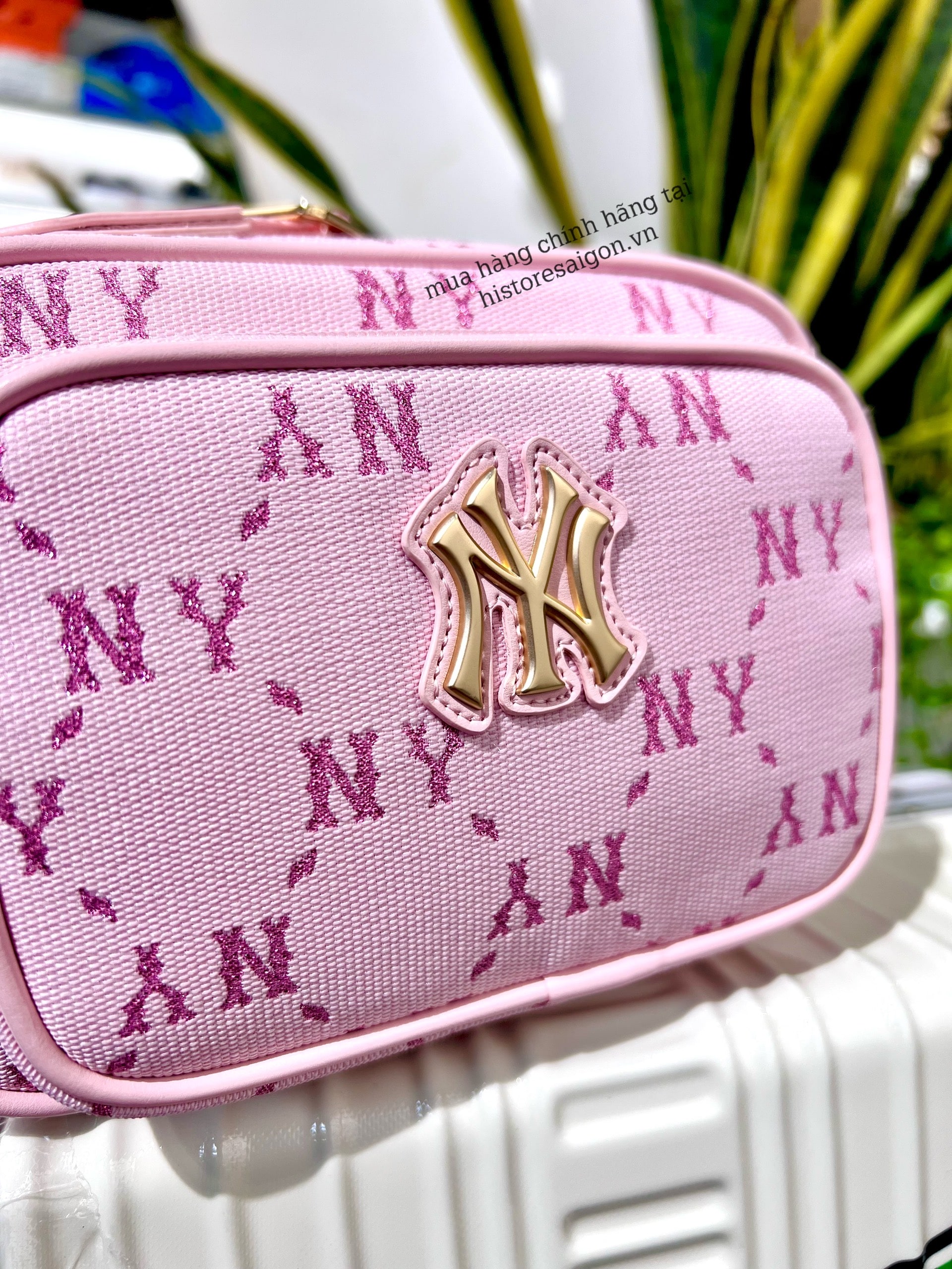 941 -  Túi MLB Monogram Jacquard New York Yankees - Hồng Pink - Code 7ACRMDA4 50PKL [HÀNG CHÍNH HÃNG]