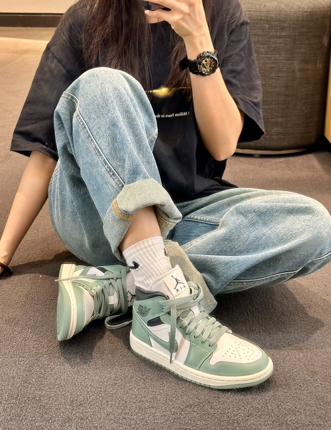 1108 -  Giày Nike Air Jordan 1 Mid Jade Smoke BQ6472 130  [HÀNG CHÍNH HÃNG]