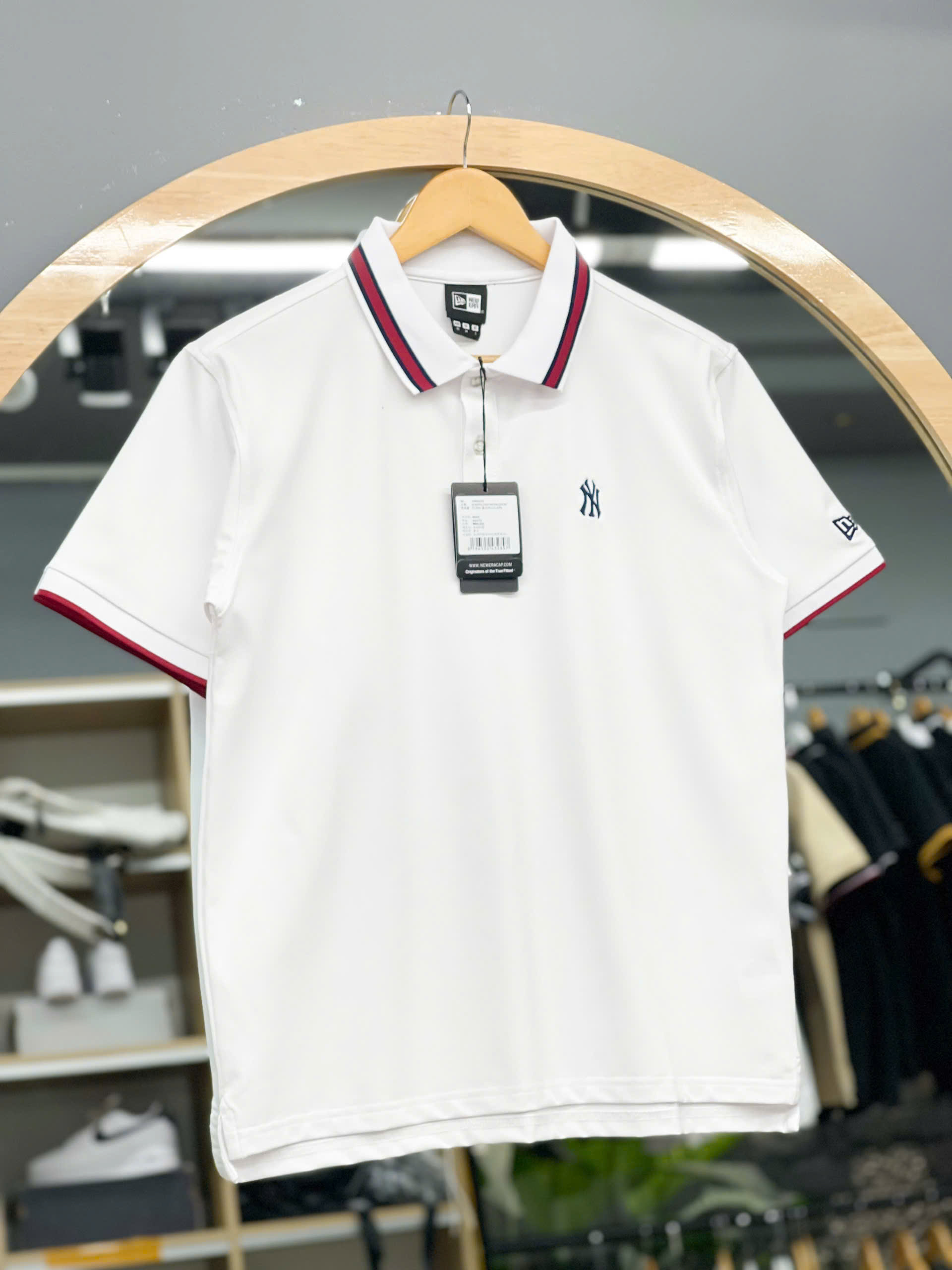 1296  - Áo Polo New Era - Trắng Cổ Viền Đỏ -  NY [HÀNG CHÍNH HÃNG]
