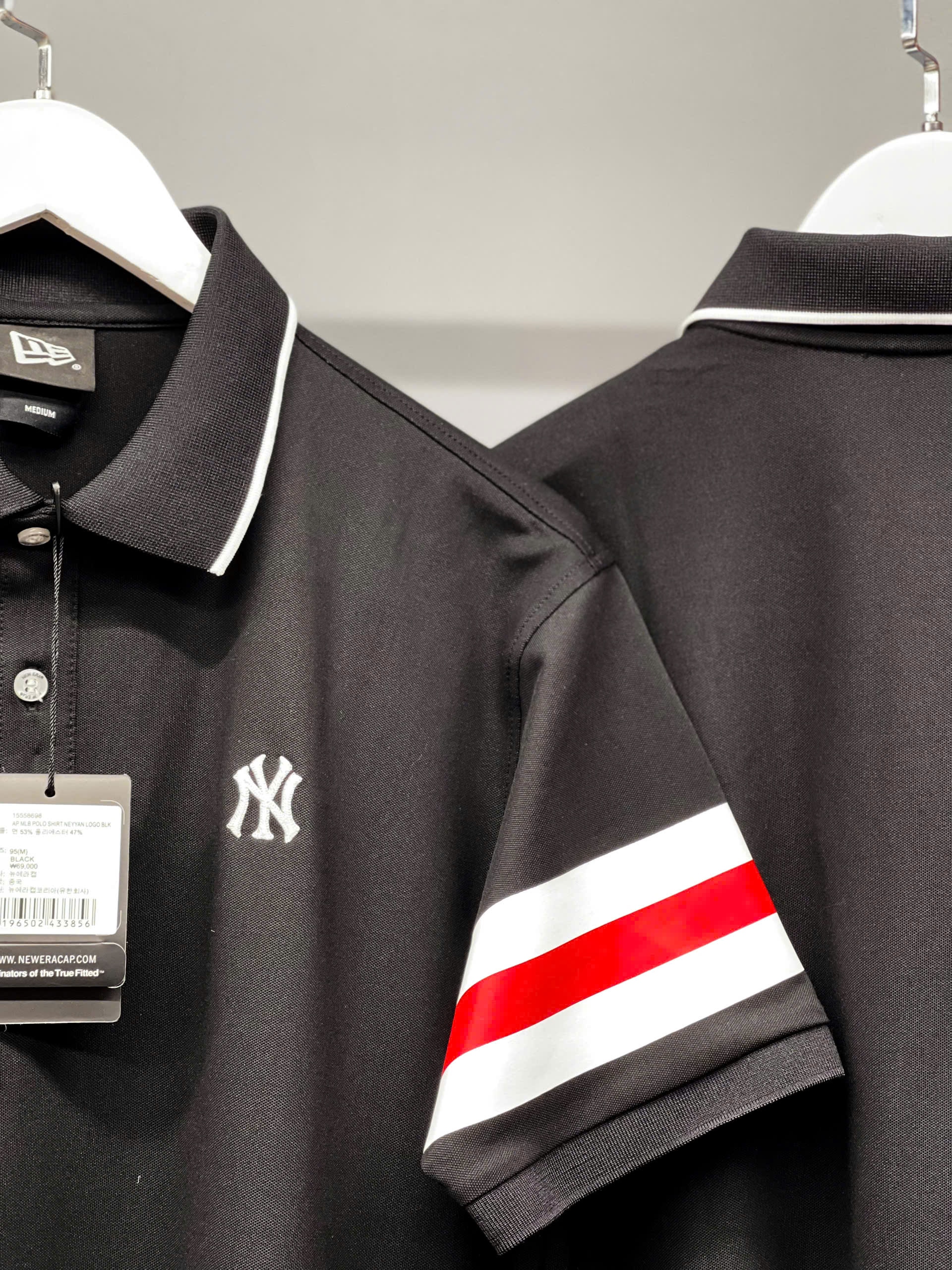 1303  - Áo Polo New Era - Đen - Tay Sọc Trắng - NY  [HÀNG CHÍNH HÃNG]