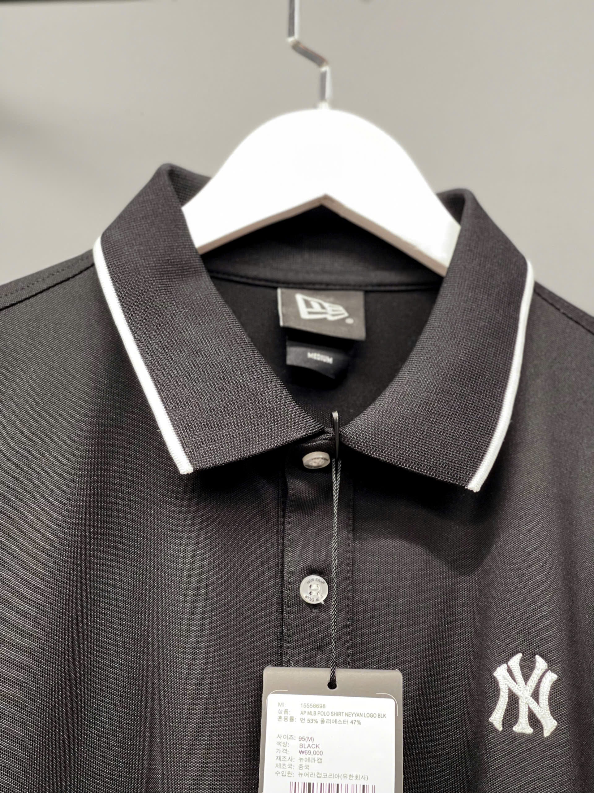 1303  - Áo Polo New Era - Đen - Tay Sọc Trắng - NY  [HÀNG CHÍNH HÃNG]